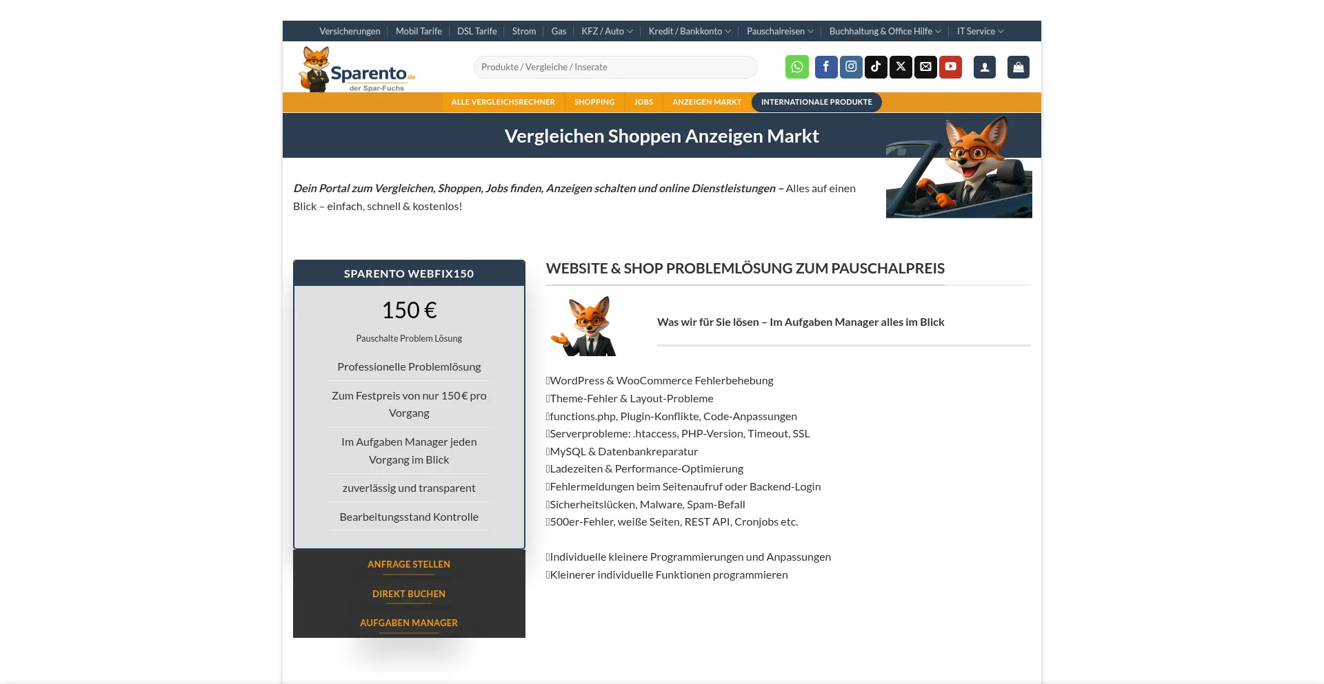 Website screenshot of Sparento.de