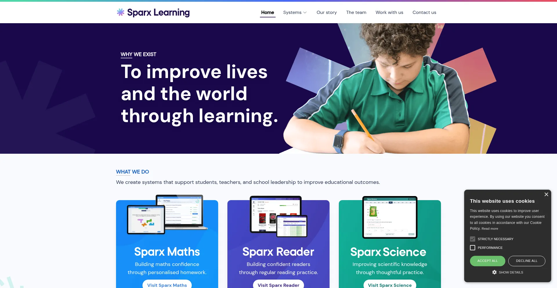 Website screenshot of Sparx-learning.com