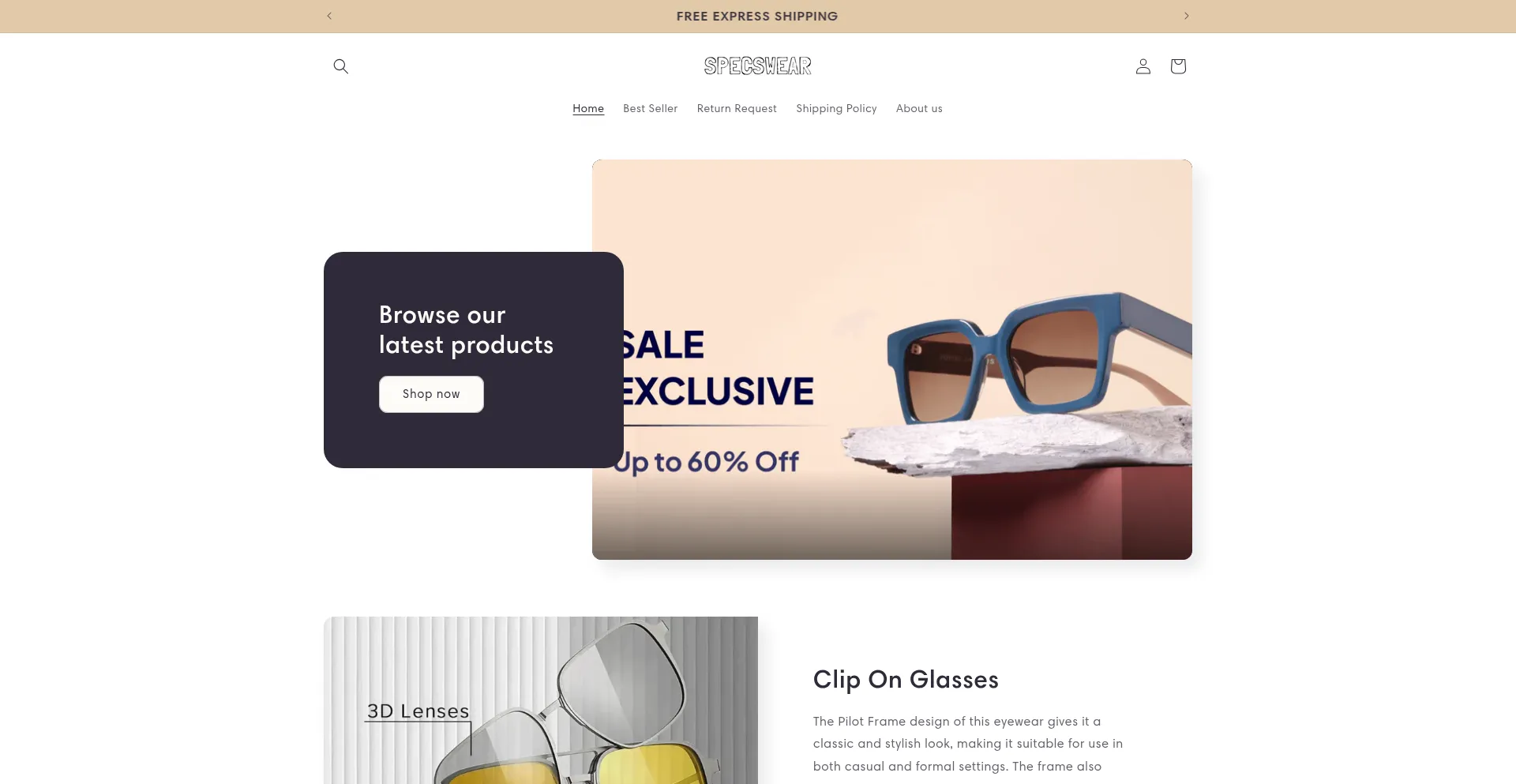 Website screenshot of Specswear.store