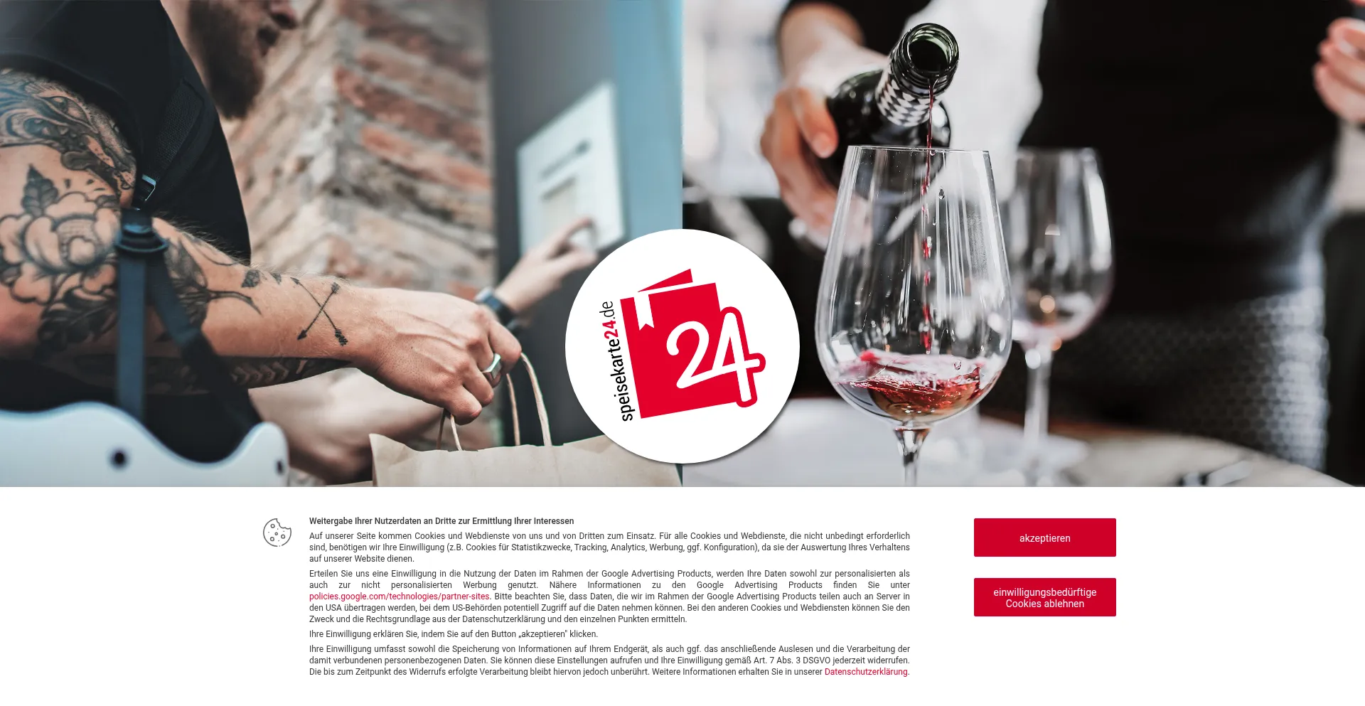 Website screenshot of Speisekarte24.de