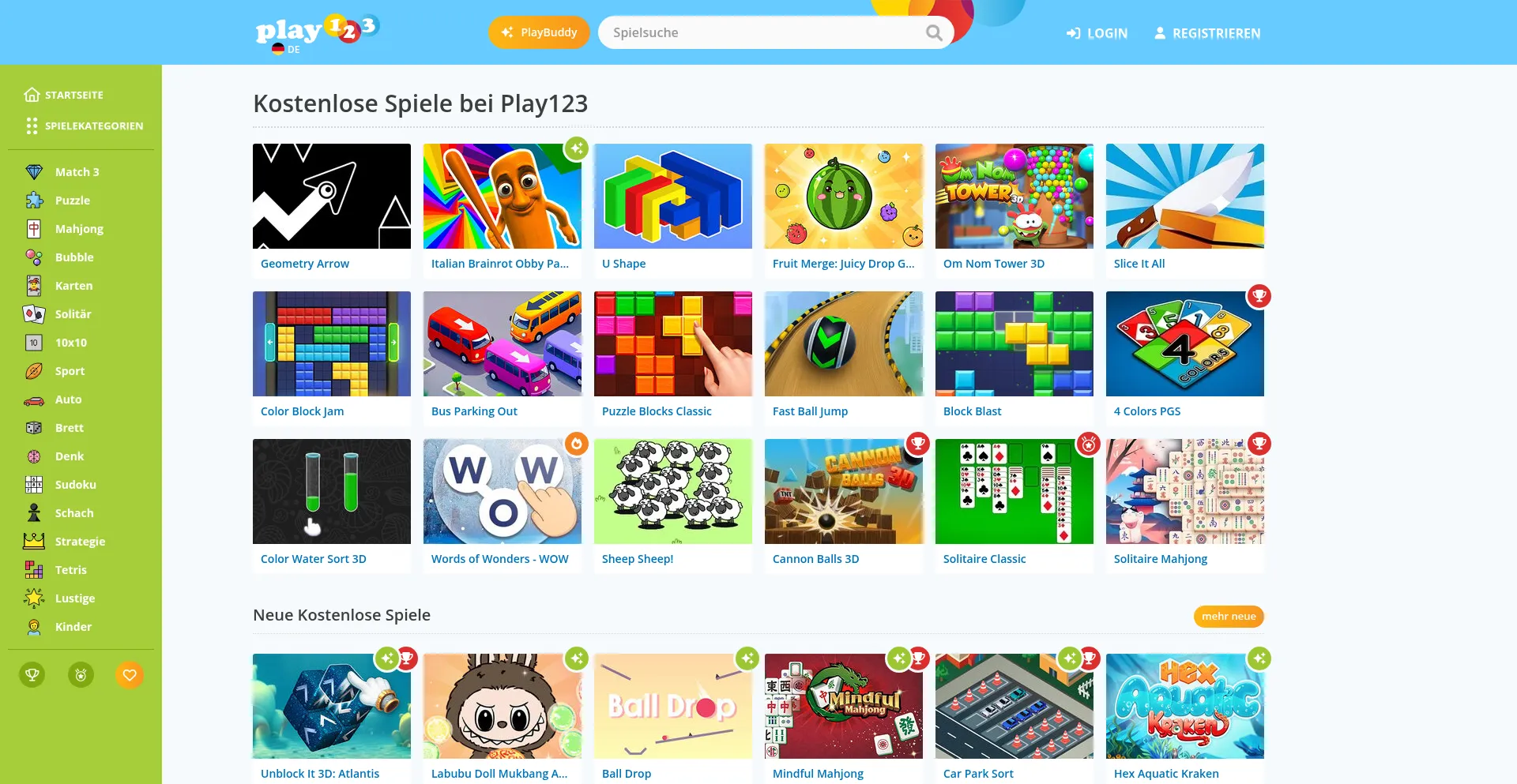 Website screenshot of Spiele123.com