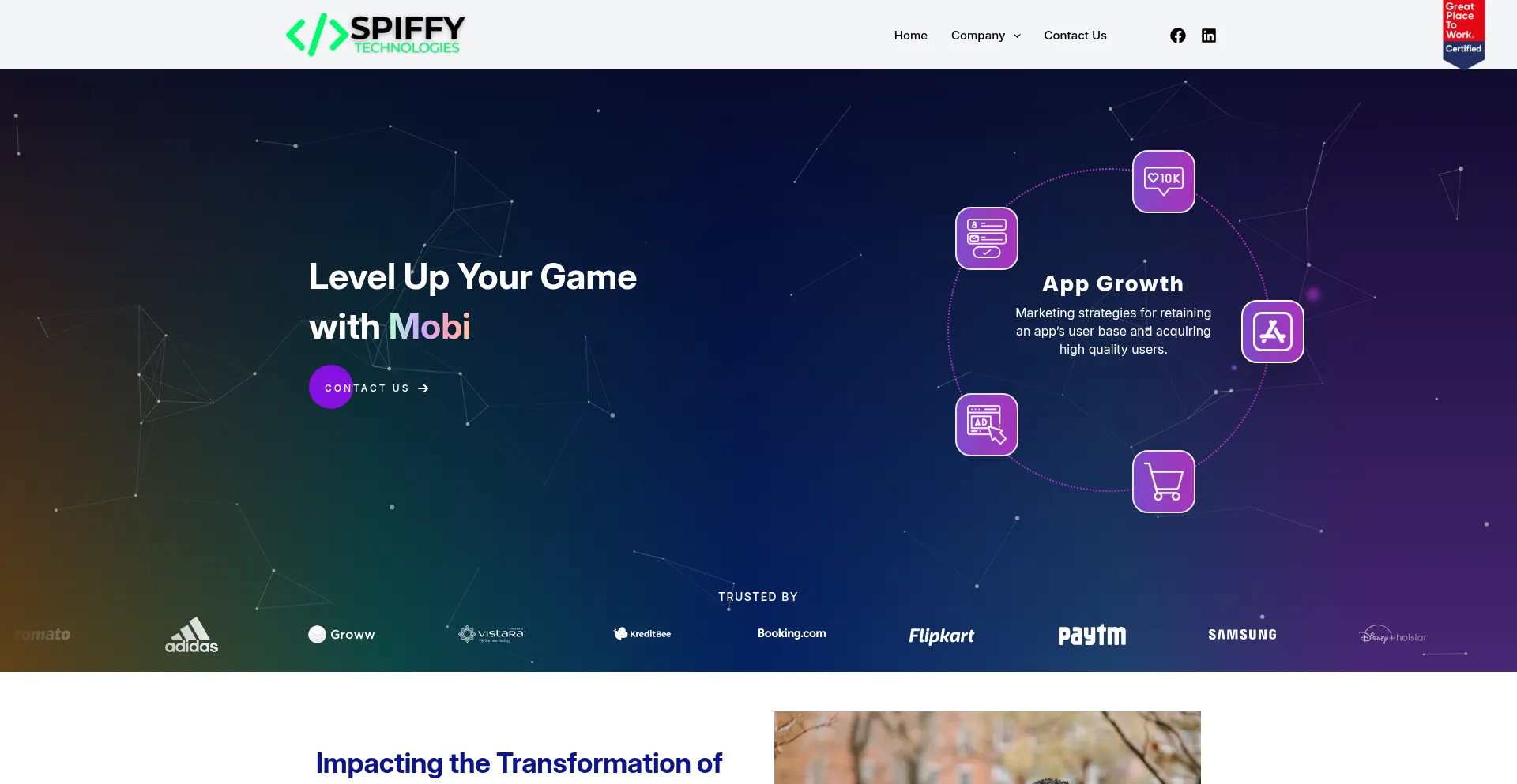 Website screenshot of Spiffytechnologies.com