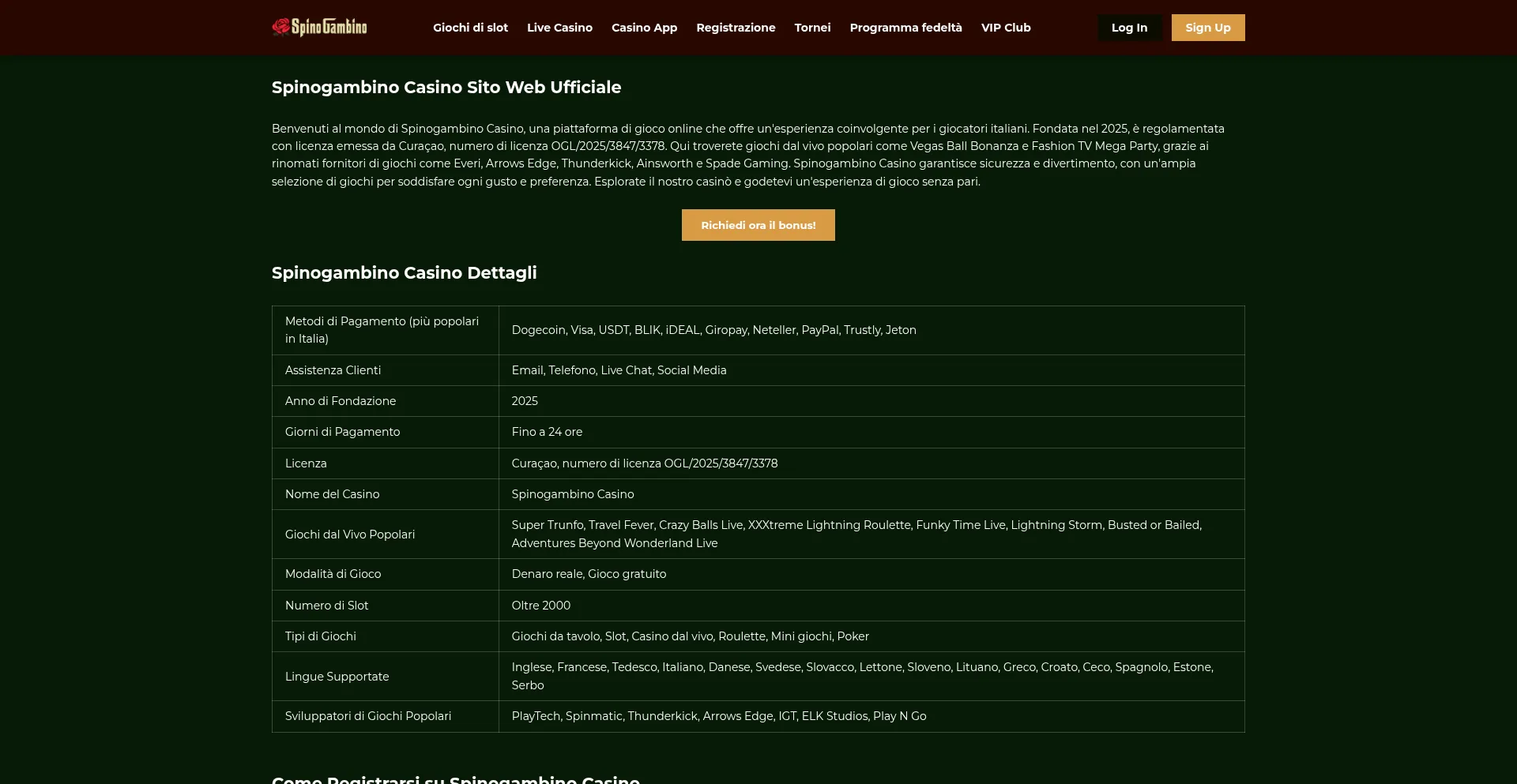 Website screenshot of Spinogambino.it