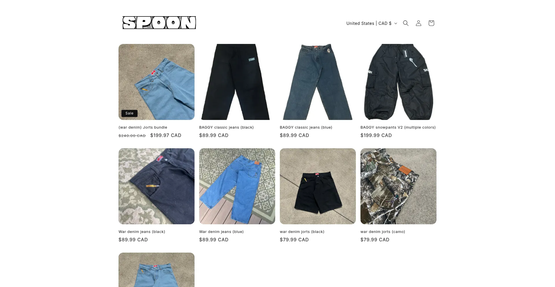 Website screenshot of Spoonclothing.ca