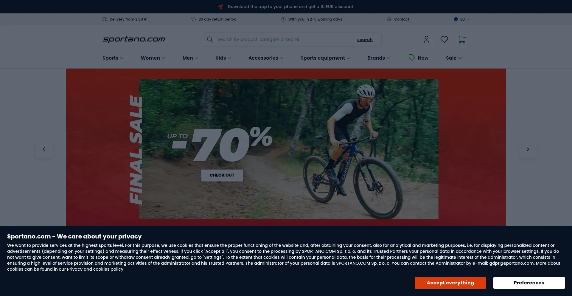 Website screenshot of Sportano.com