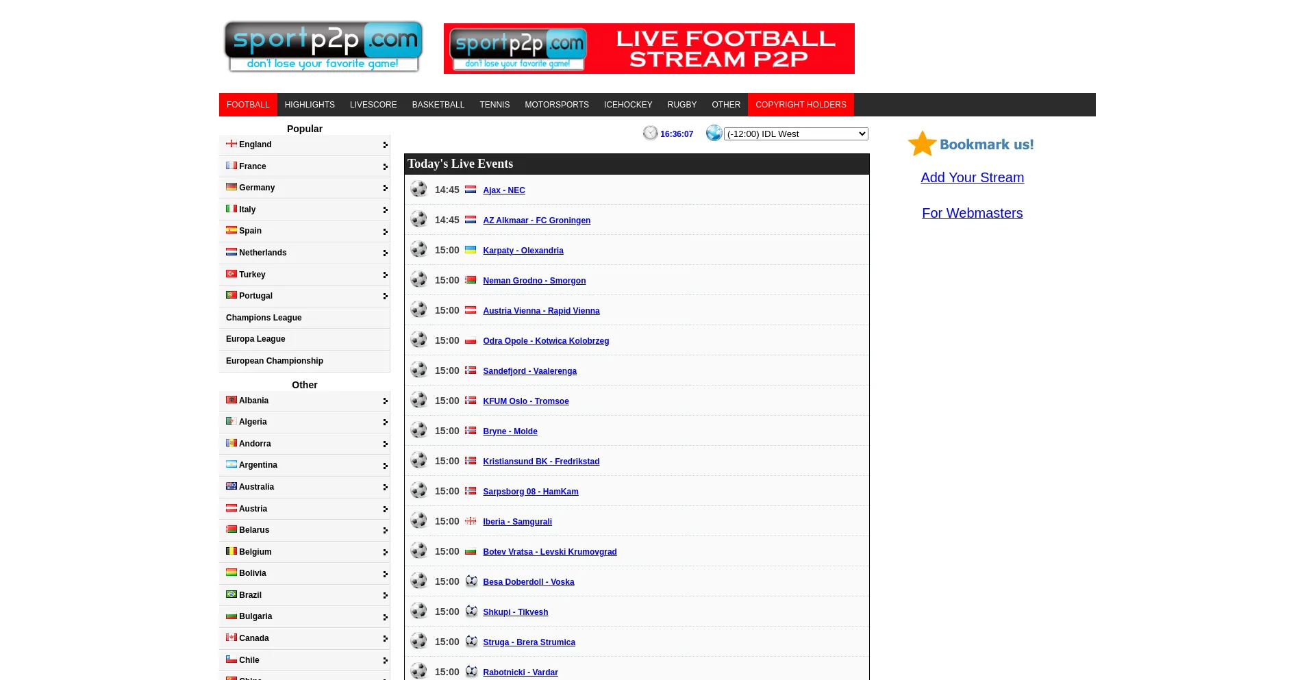 Website screenshot of Sportp2p.com