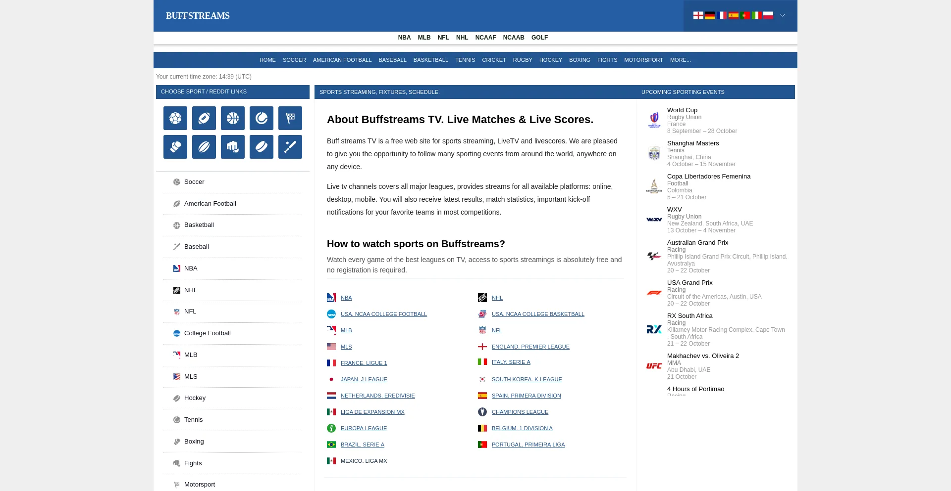 Website screenshot of Sportshub.stream