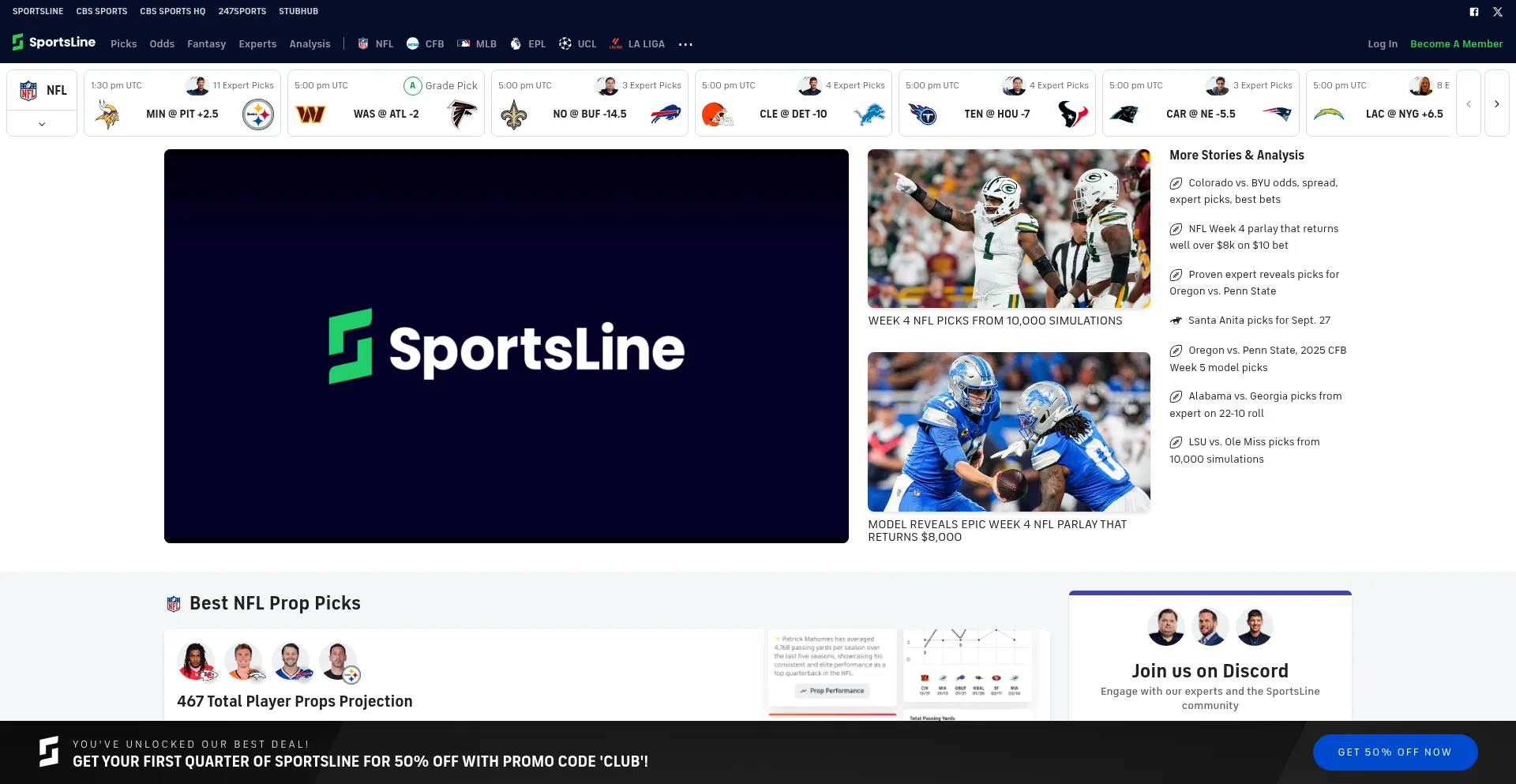 Sportsline.com Screenshot