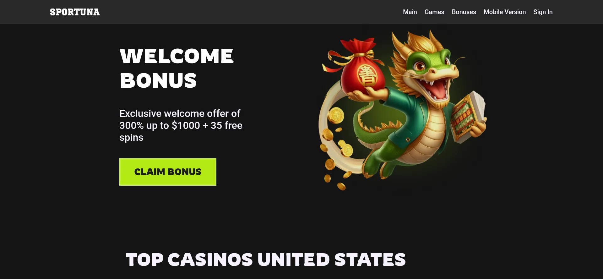 Website screenshot of Sportuna-casino-online.com