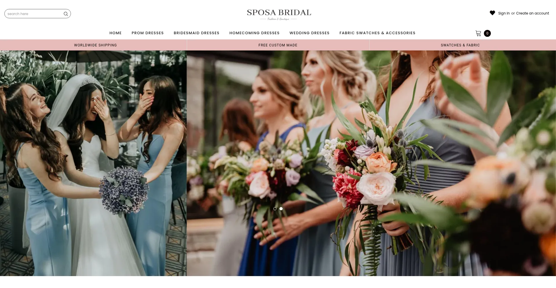 Website screenshot of Sposabridal.com