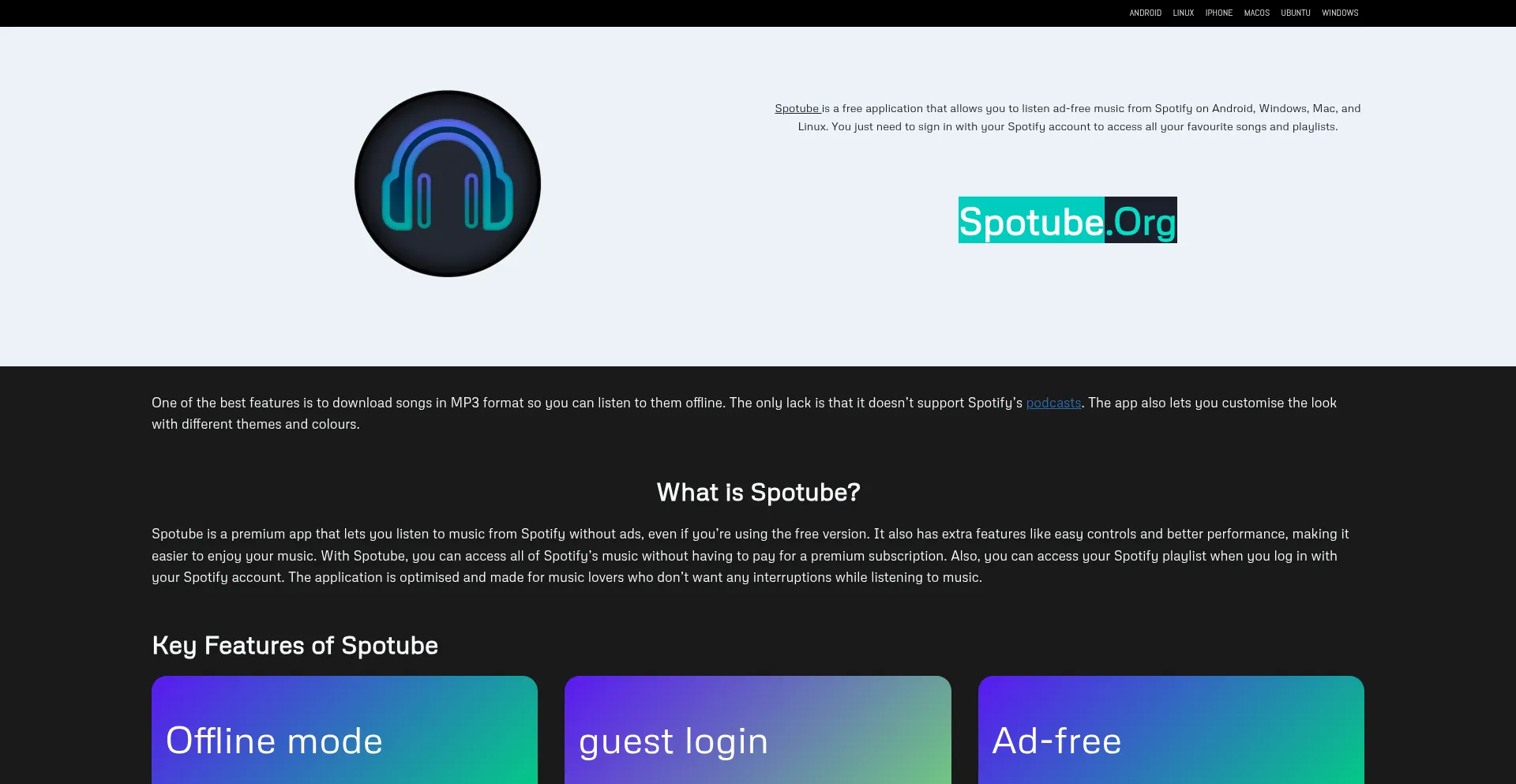 Website screenshot of Spotube.org