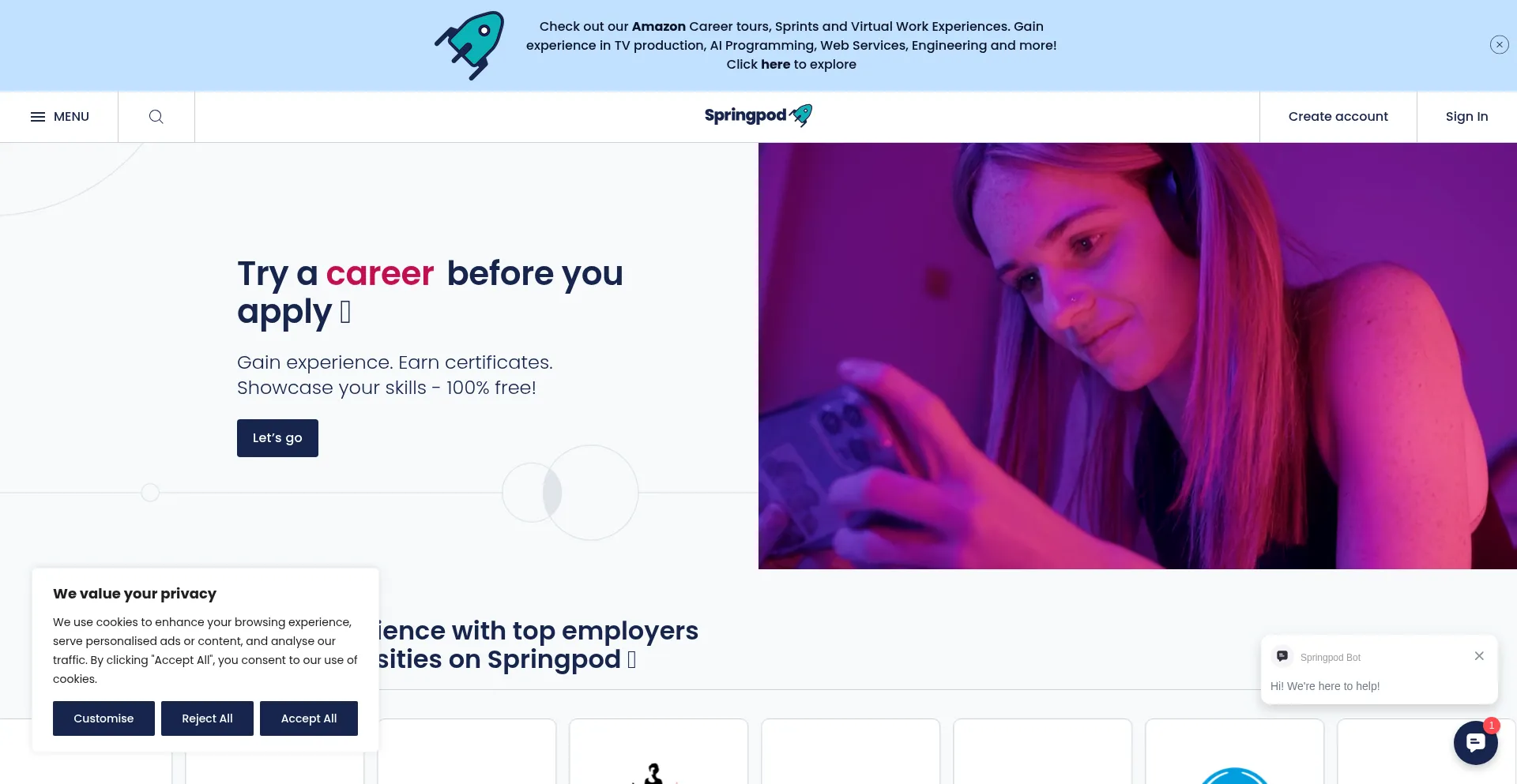 Website screenshot of Springpod.com