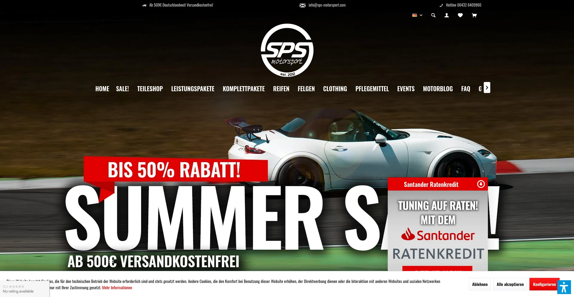 Website screenshot of Sps-motorsportshop.com