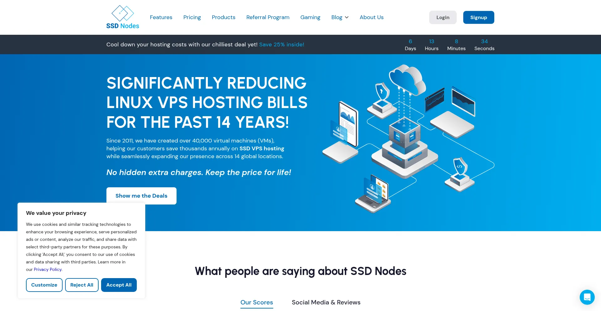 Website screenshot of Ssdnodes.com