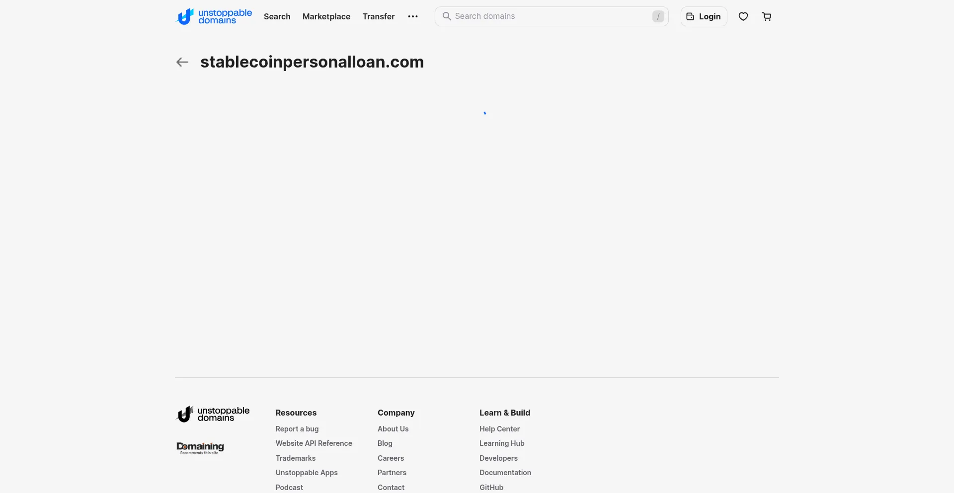 Website screenshot of Stablecoinpersonalloan.com