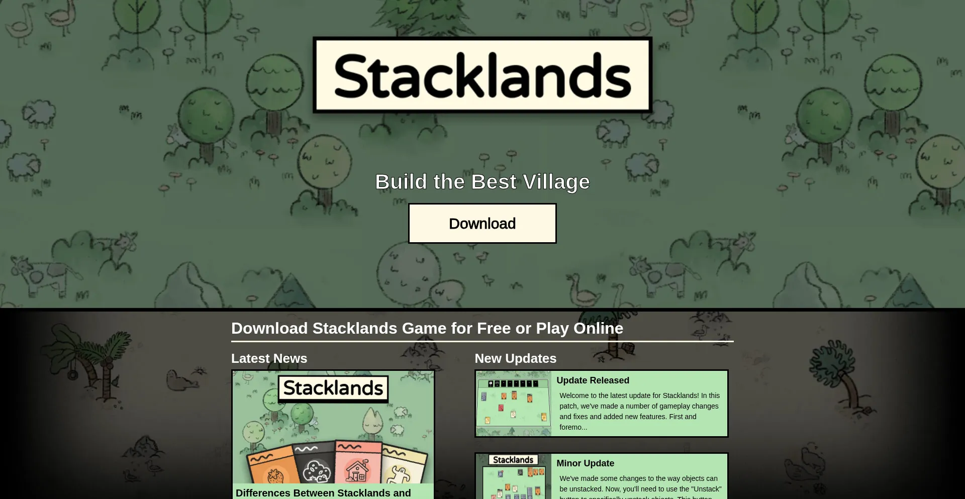Website screenshot of Stacklands.net