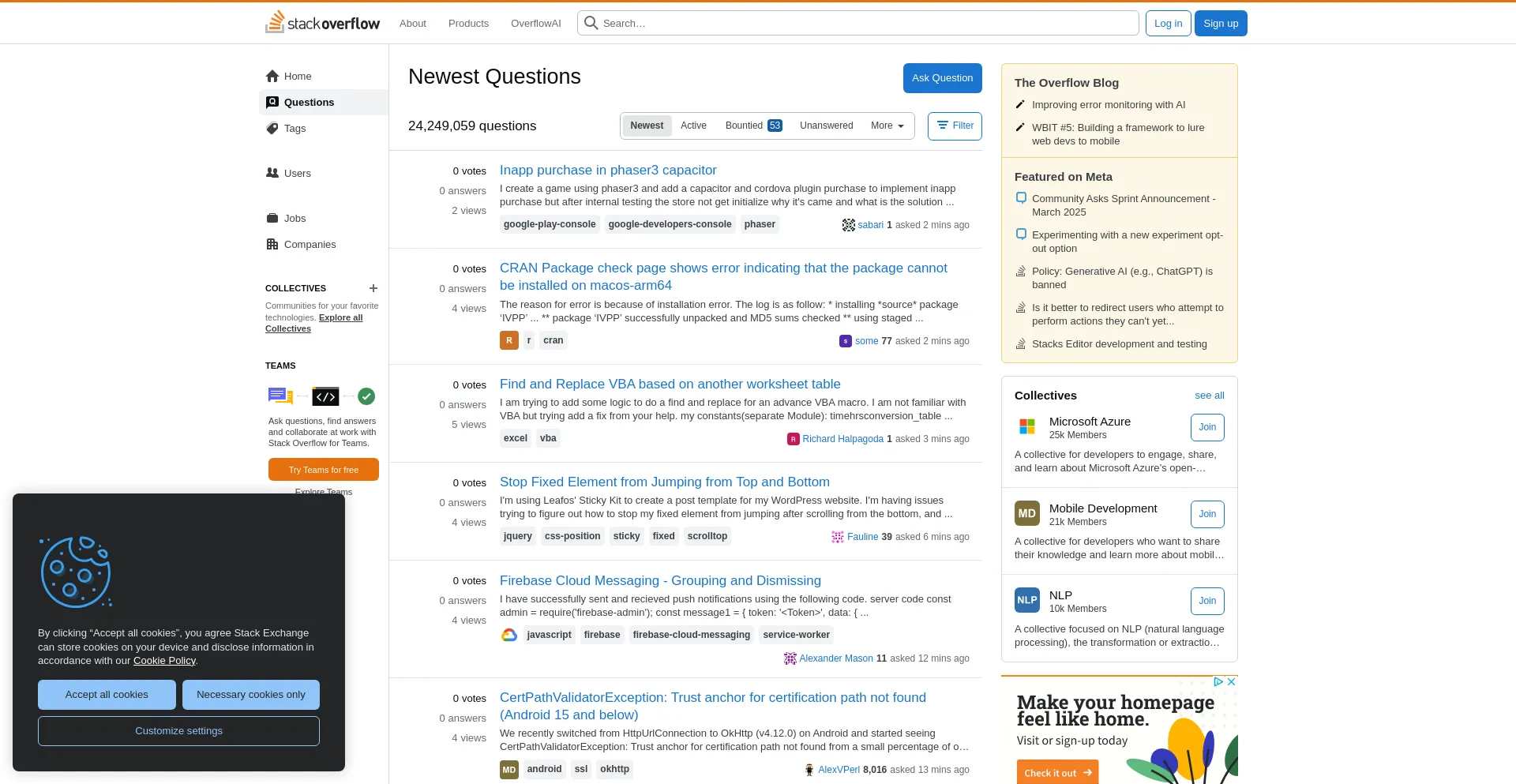 Website screenshot of Stackoverflow.com