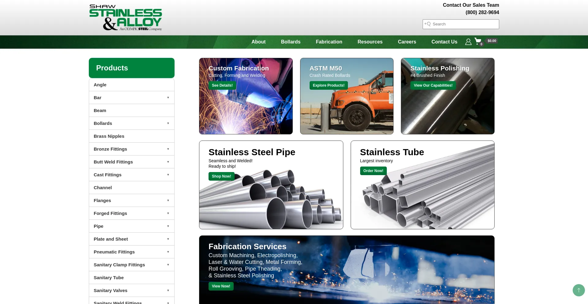 Website screenshot of Stainlessandalloy.com