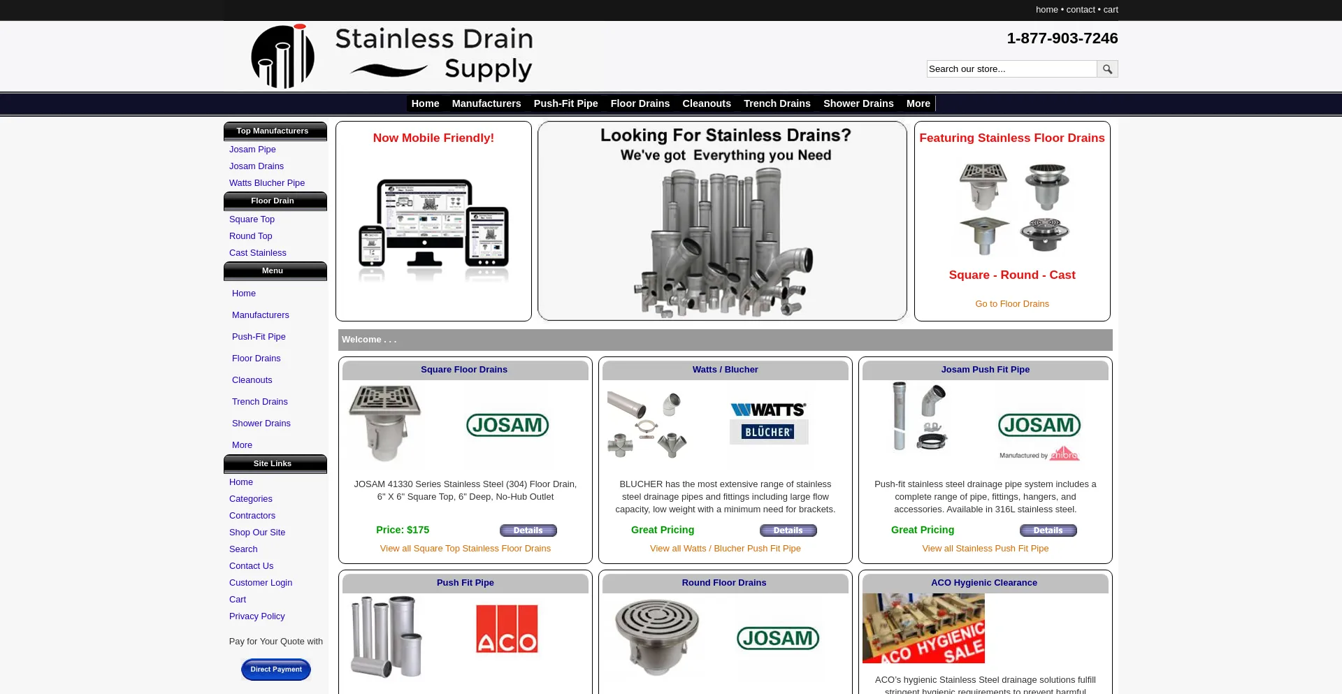 Website screenshot of Stainlessdrainsupply.com