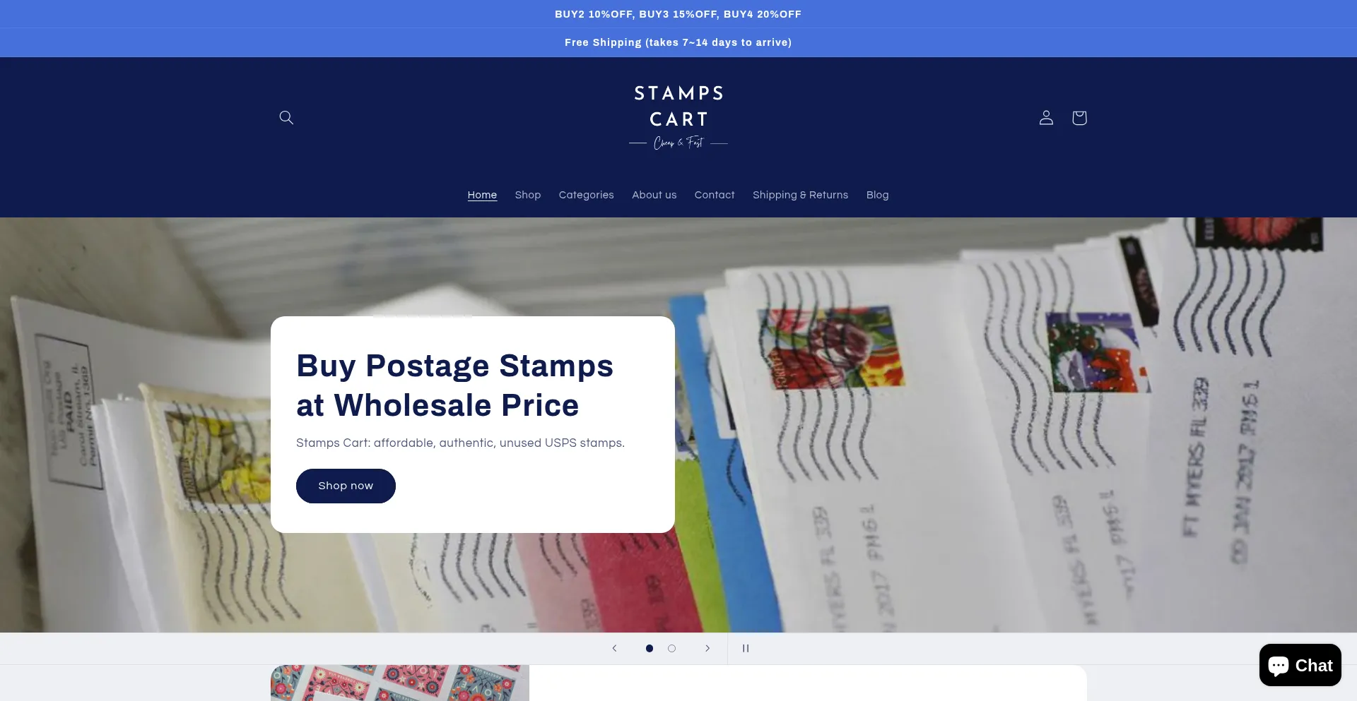 Website screenshot of Stampscart.com