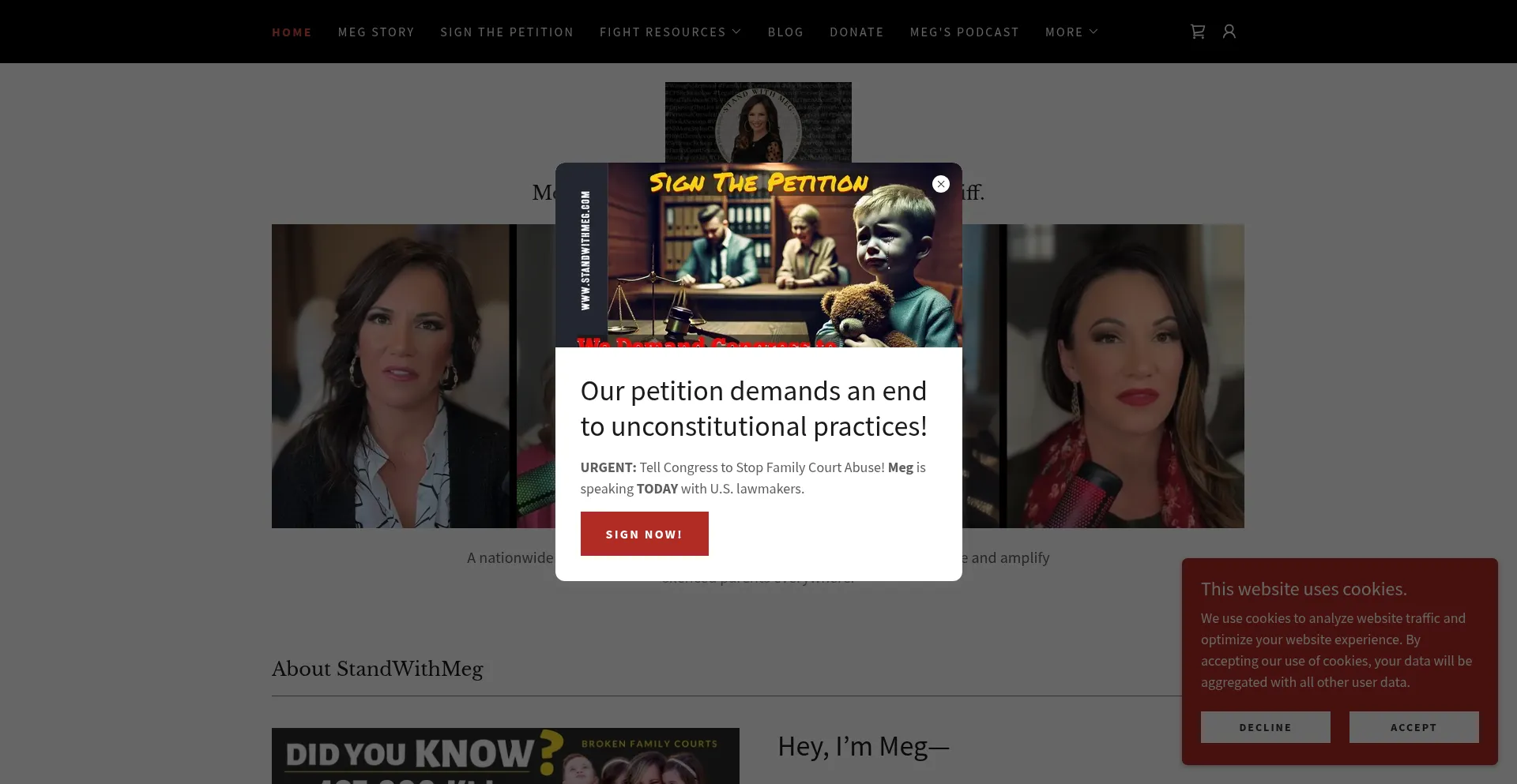 Website screenshot of Standwithmeg.com