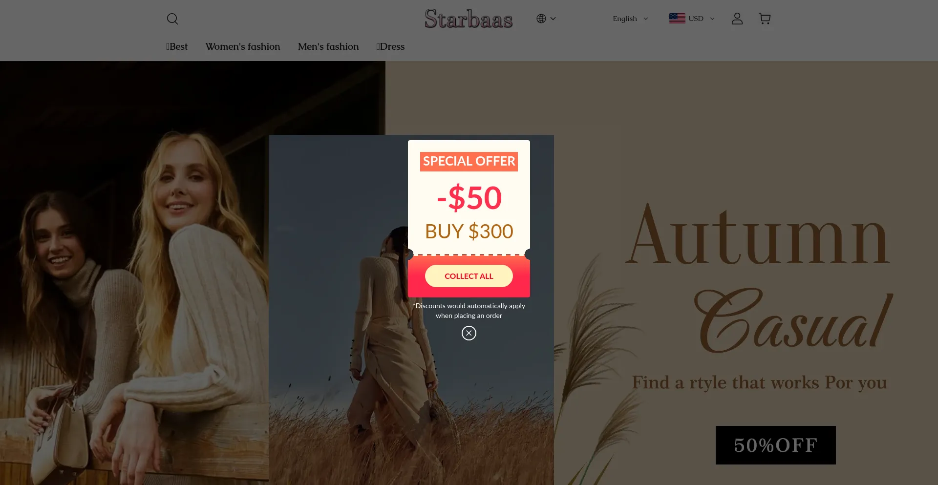 Website screenshot of Starbaas.com