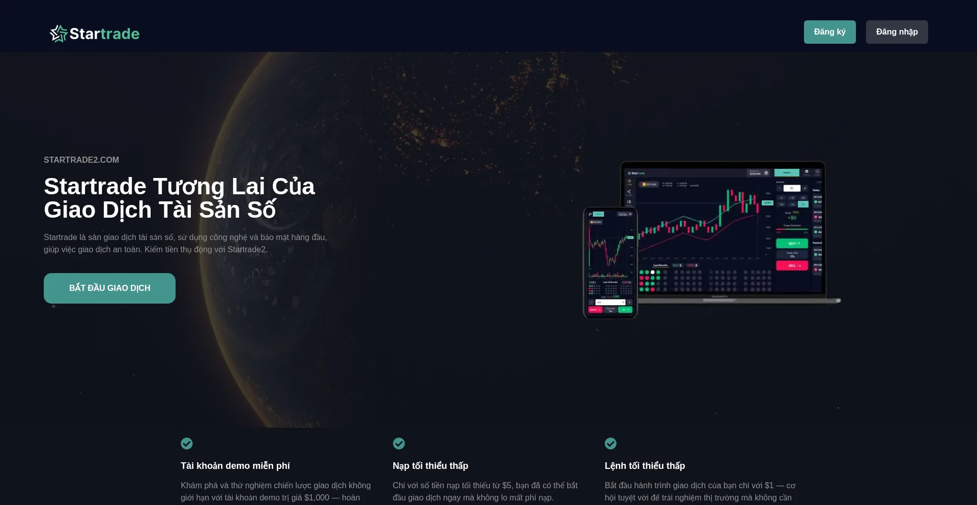 Website screenshot of Startrade2.com