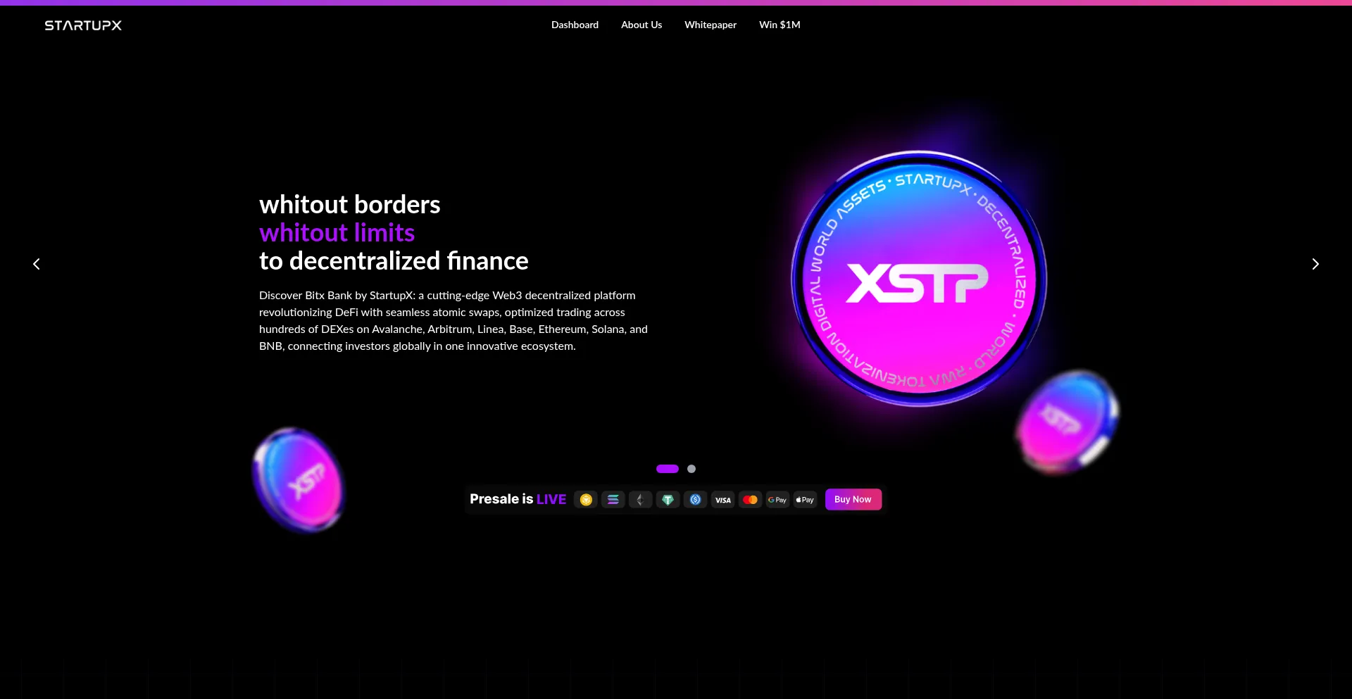 Website screenshot of Startupxchain.com