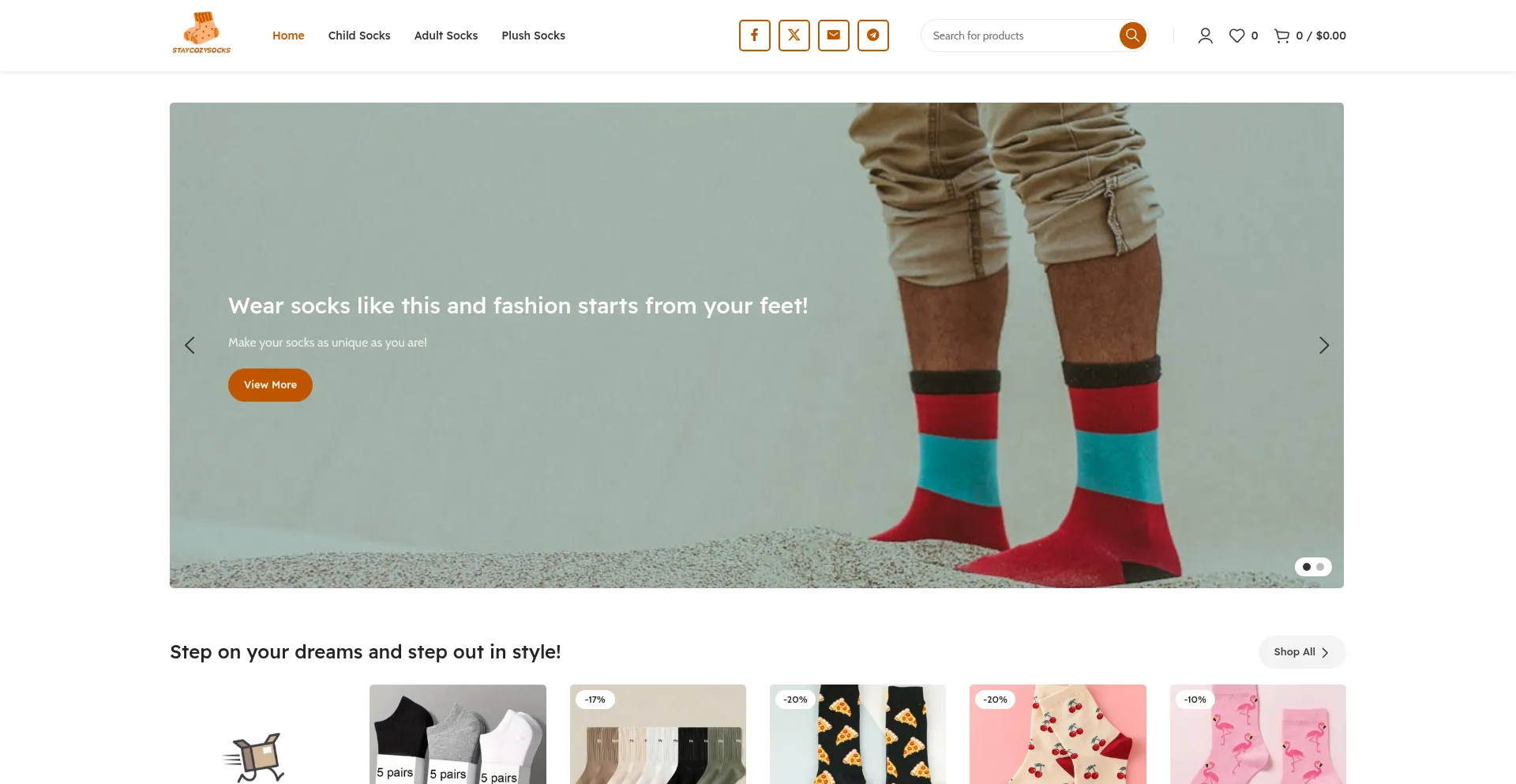 Website screenshot of Staycozysocks.com