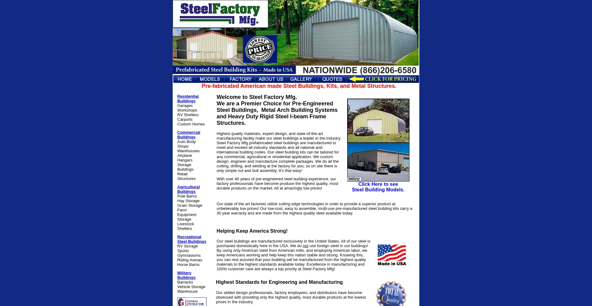 Website screenshot of Steelfactoryusa.com