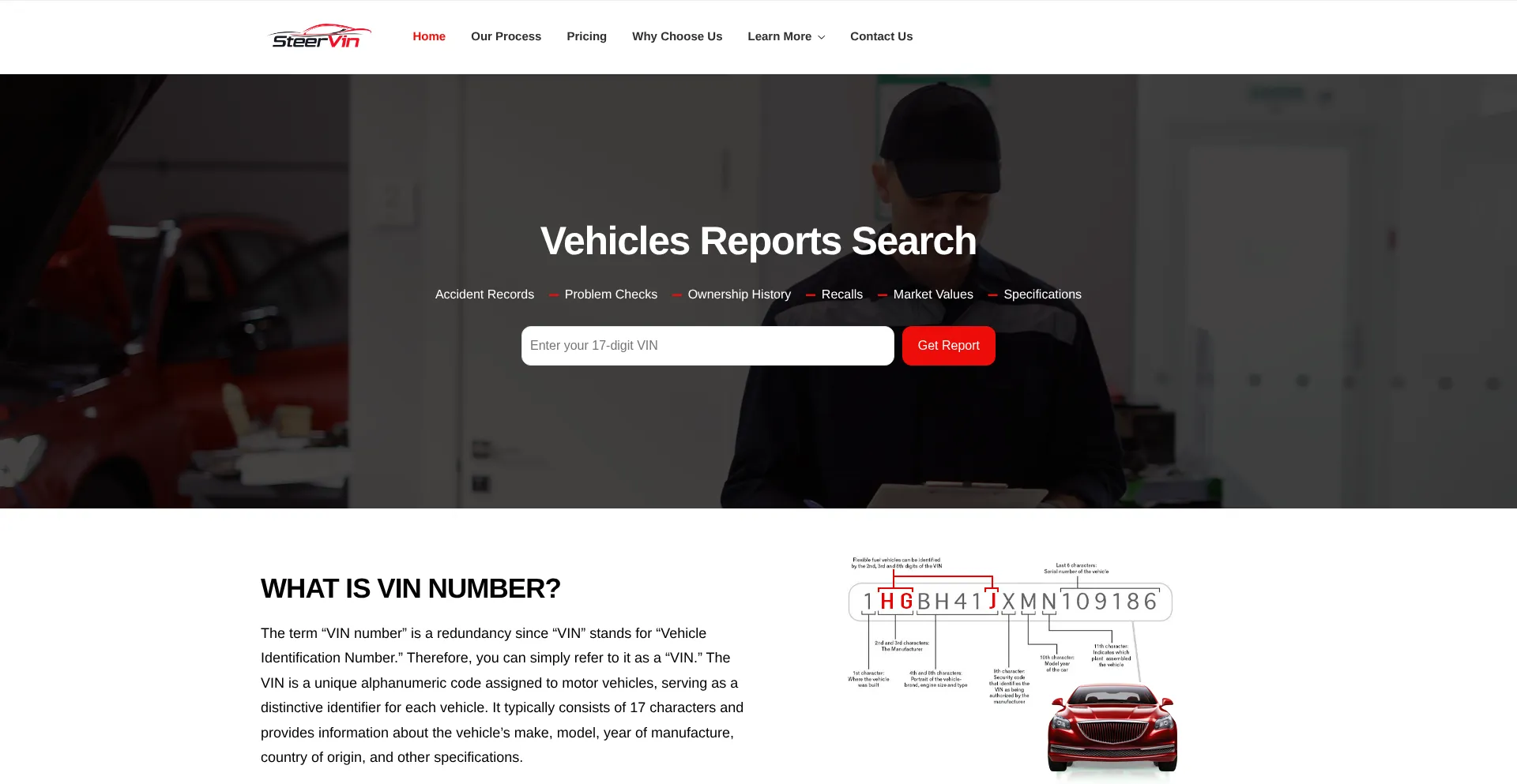 Website screenshot of Steervin.us