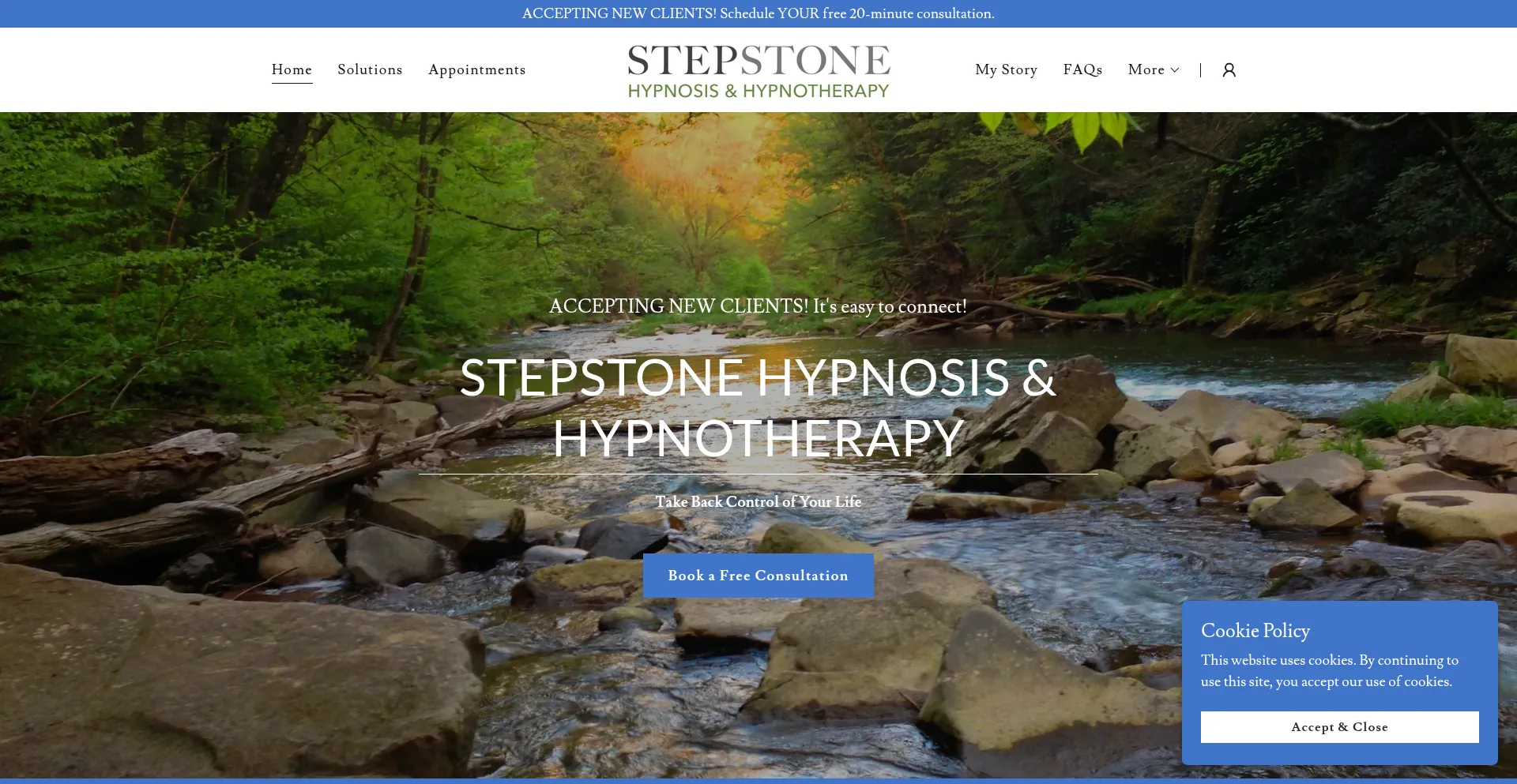Website screenshot of Stepstonehypnosis.com