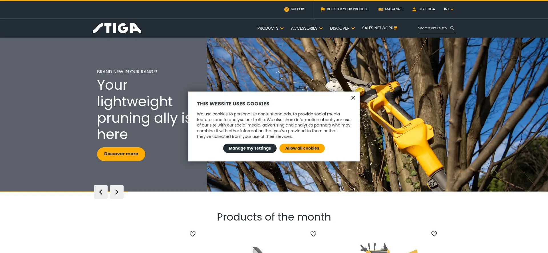 Website screenshot of Stiga.com