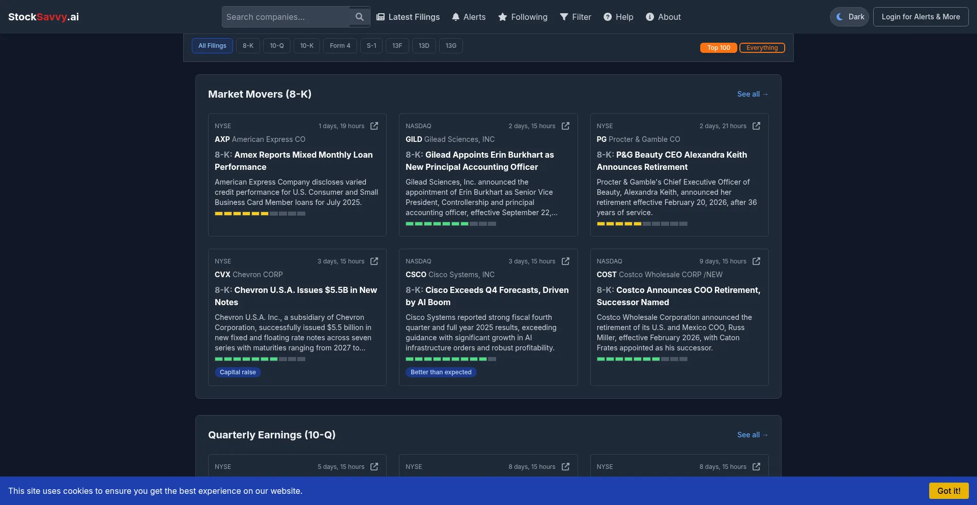 Website screenshot of Stocksavvy.ai