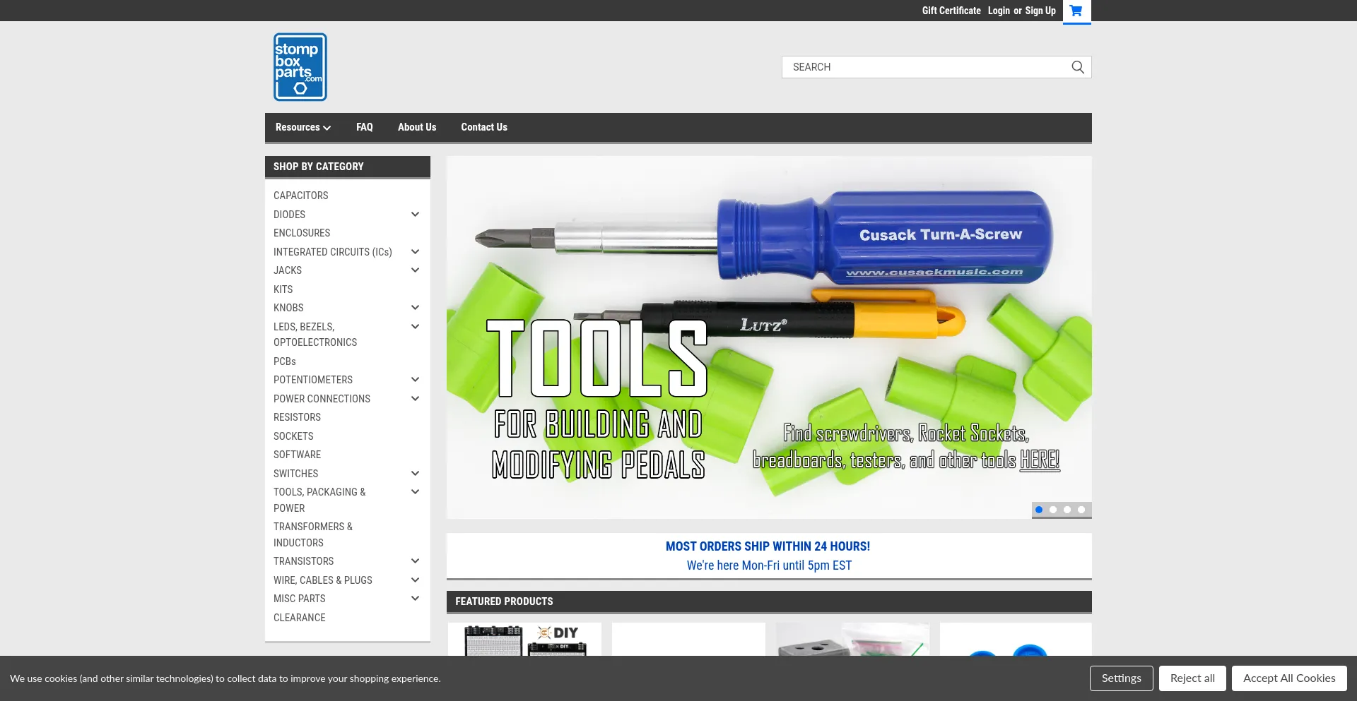 Website screenshot of Stompboxparts.com