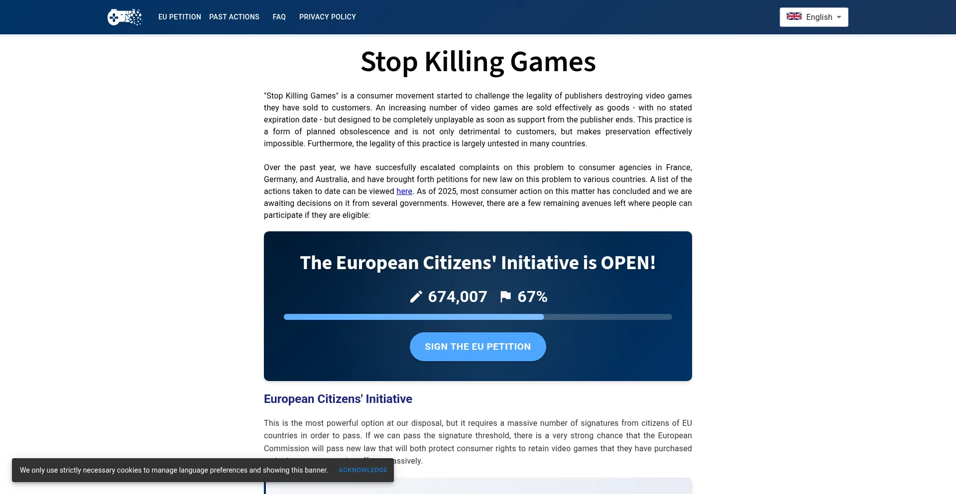 Website screenshot of Stopkillinggames.com