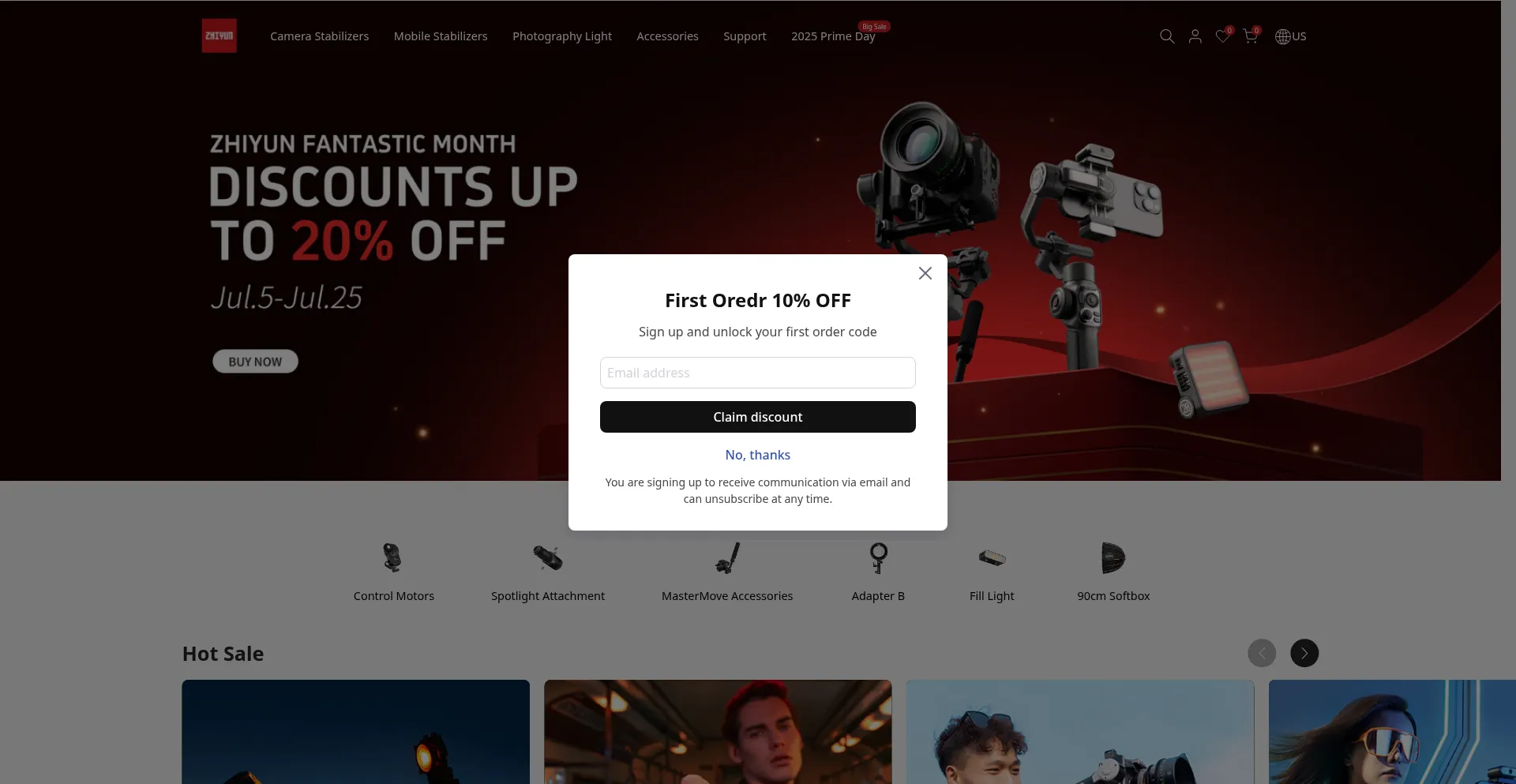 Website screenshot of Store.zhiyun-tech.com