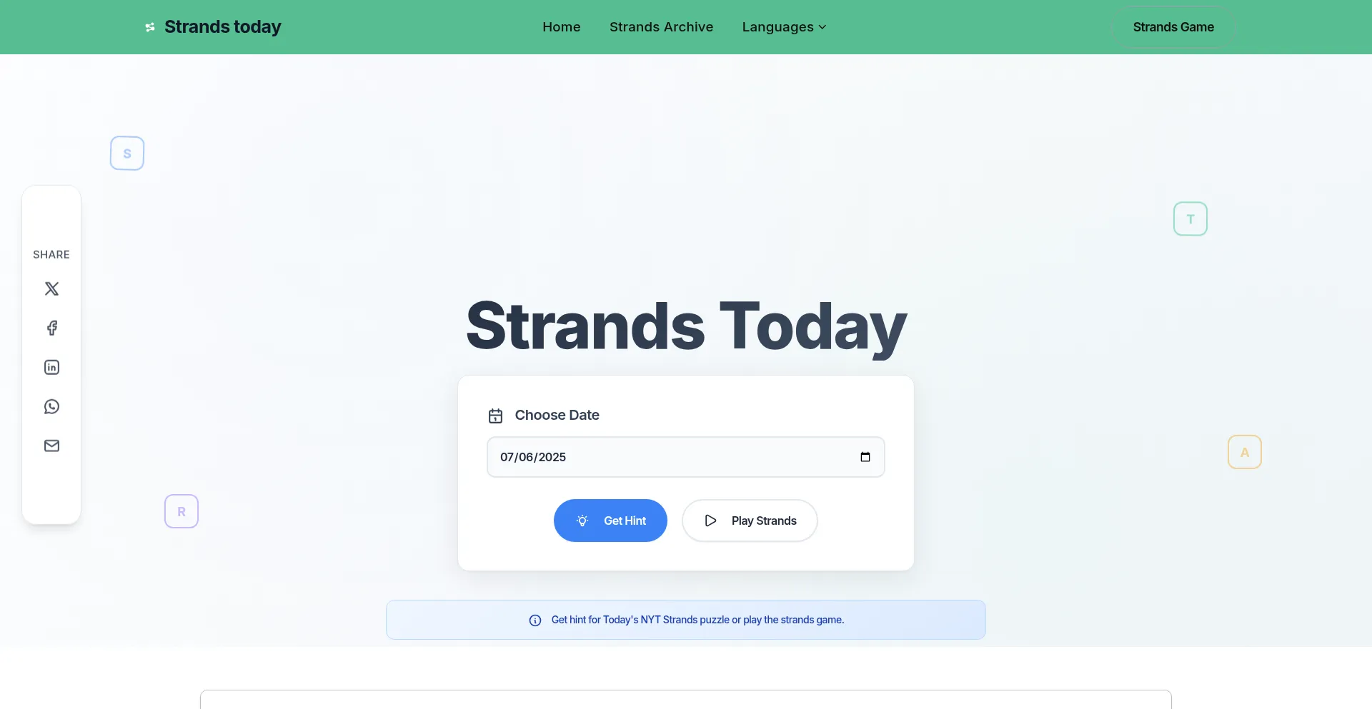 Website screenshot of Strands.today