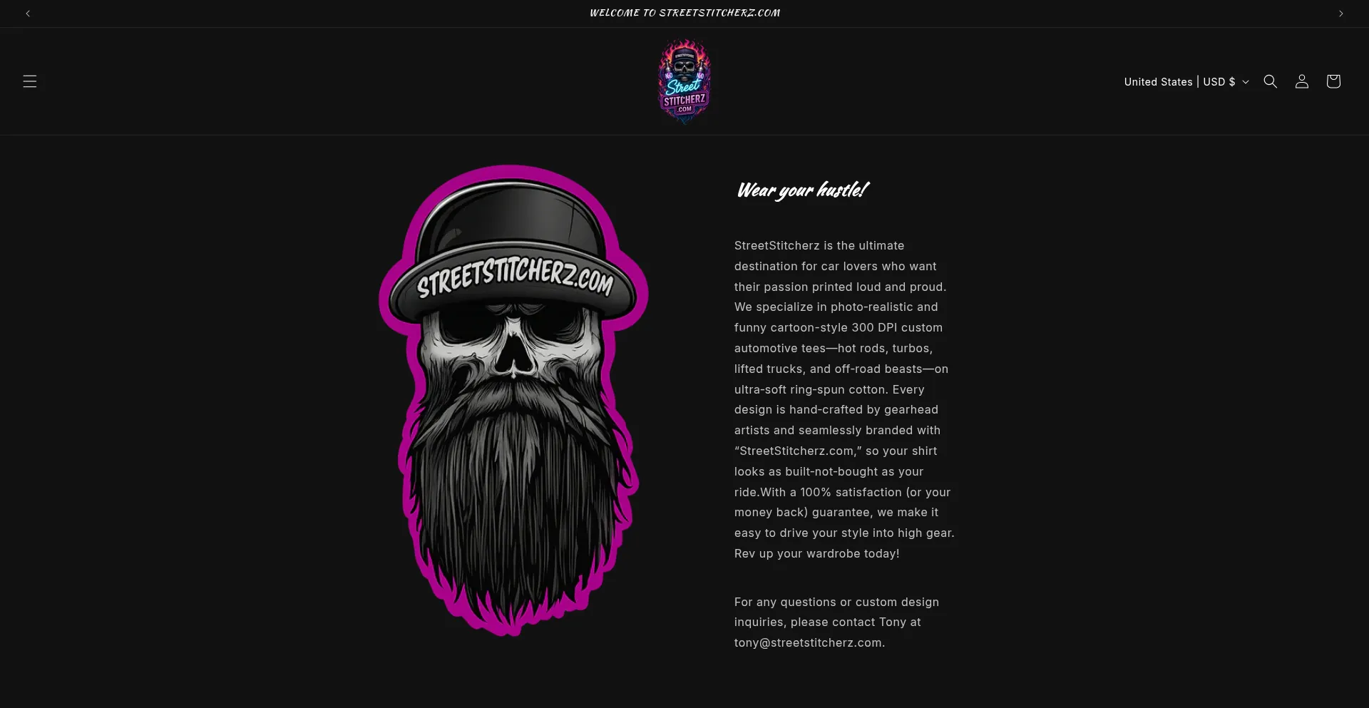 Website screenshot of Streetstitcherz.com