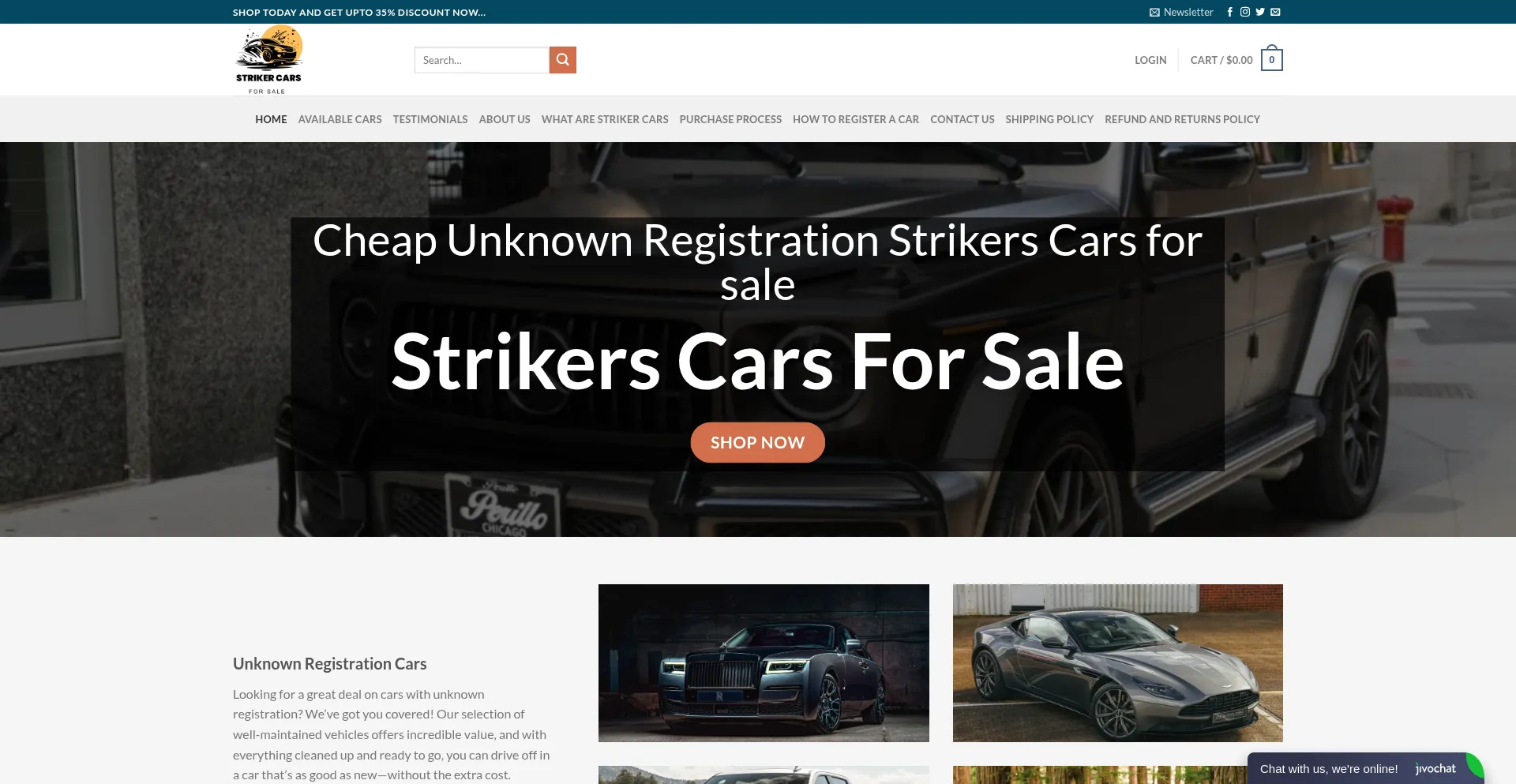 Website screenshot of Strikercars.com
