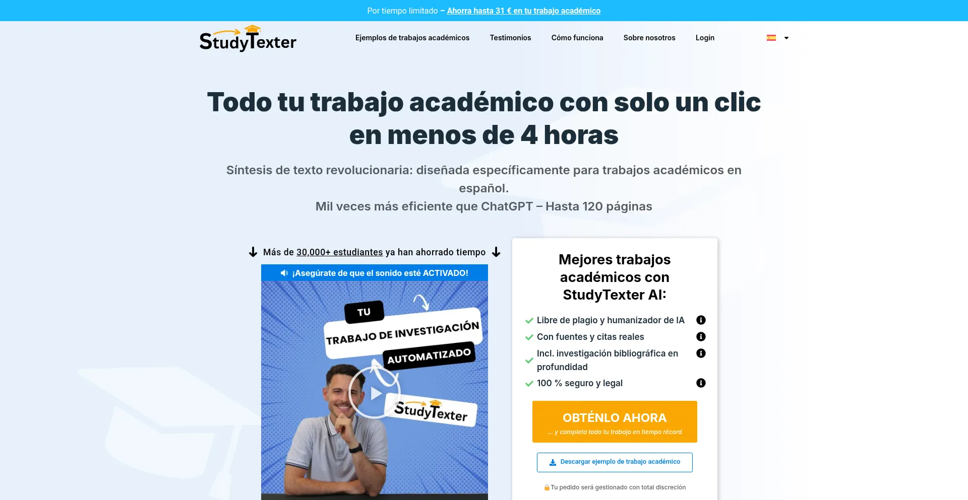 Website screenshot of Studytexter.es