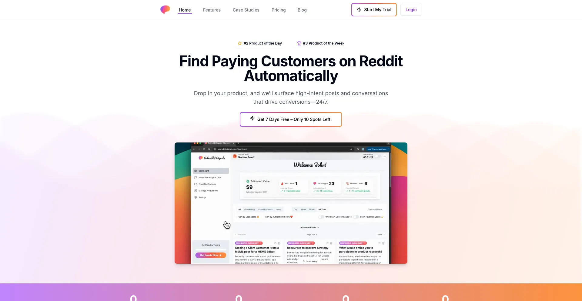 Website screenshot of Subredditsignals.com