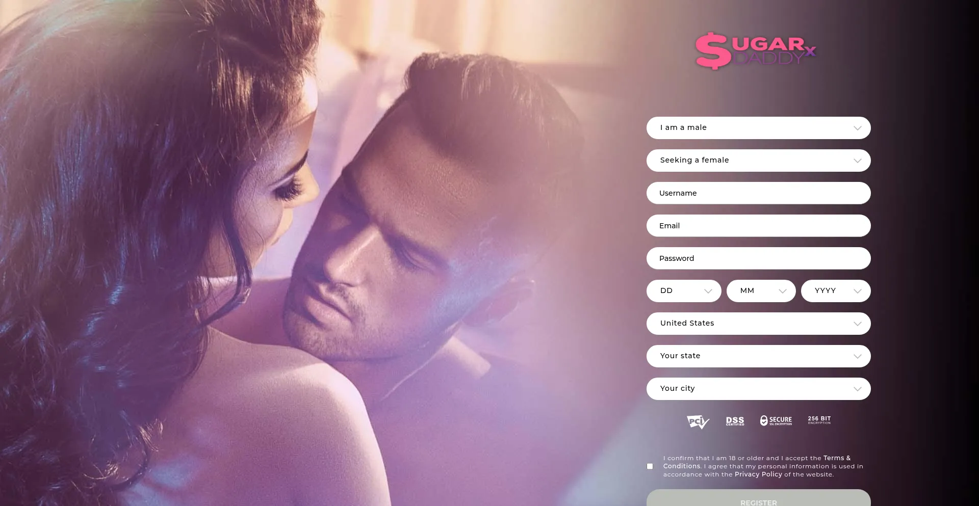 Website screenshot of Sugardaddyx.com