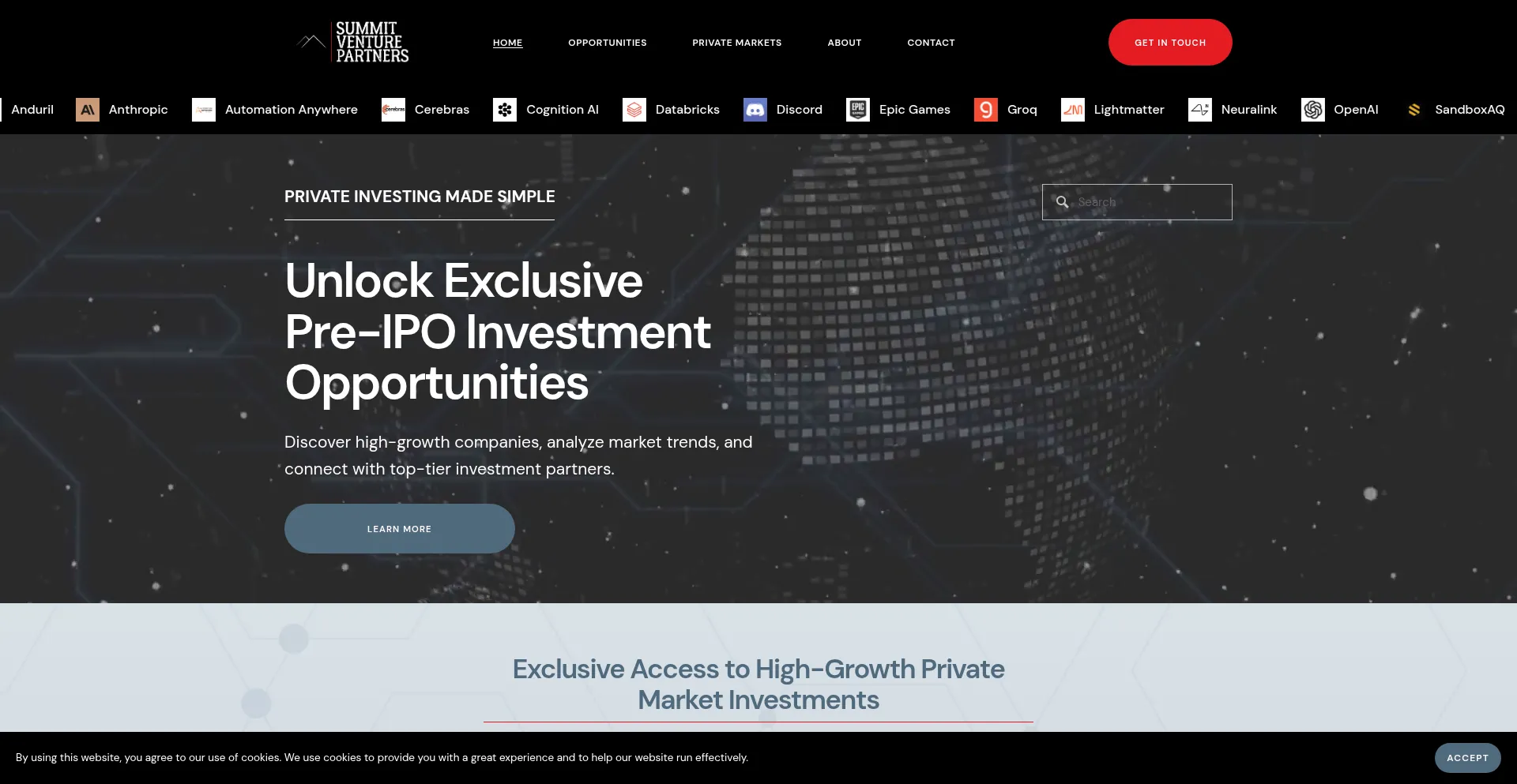 Website screenshot of Summit-ventures.net