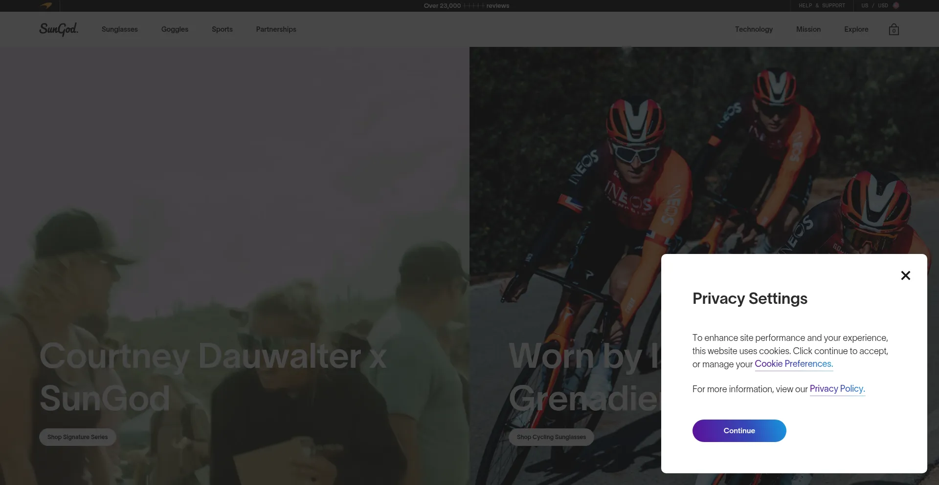 Website screenshot of Sungod.co