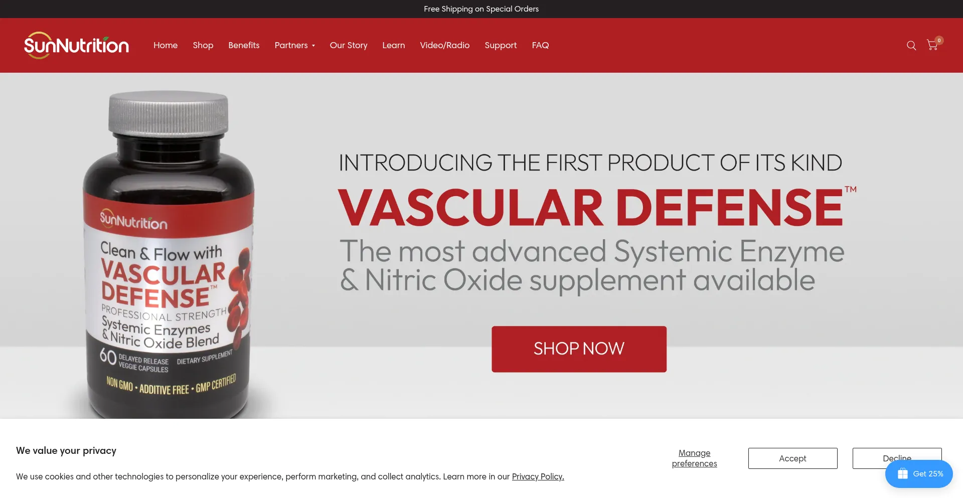 Website screenshot of Sunnutrition.com