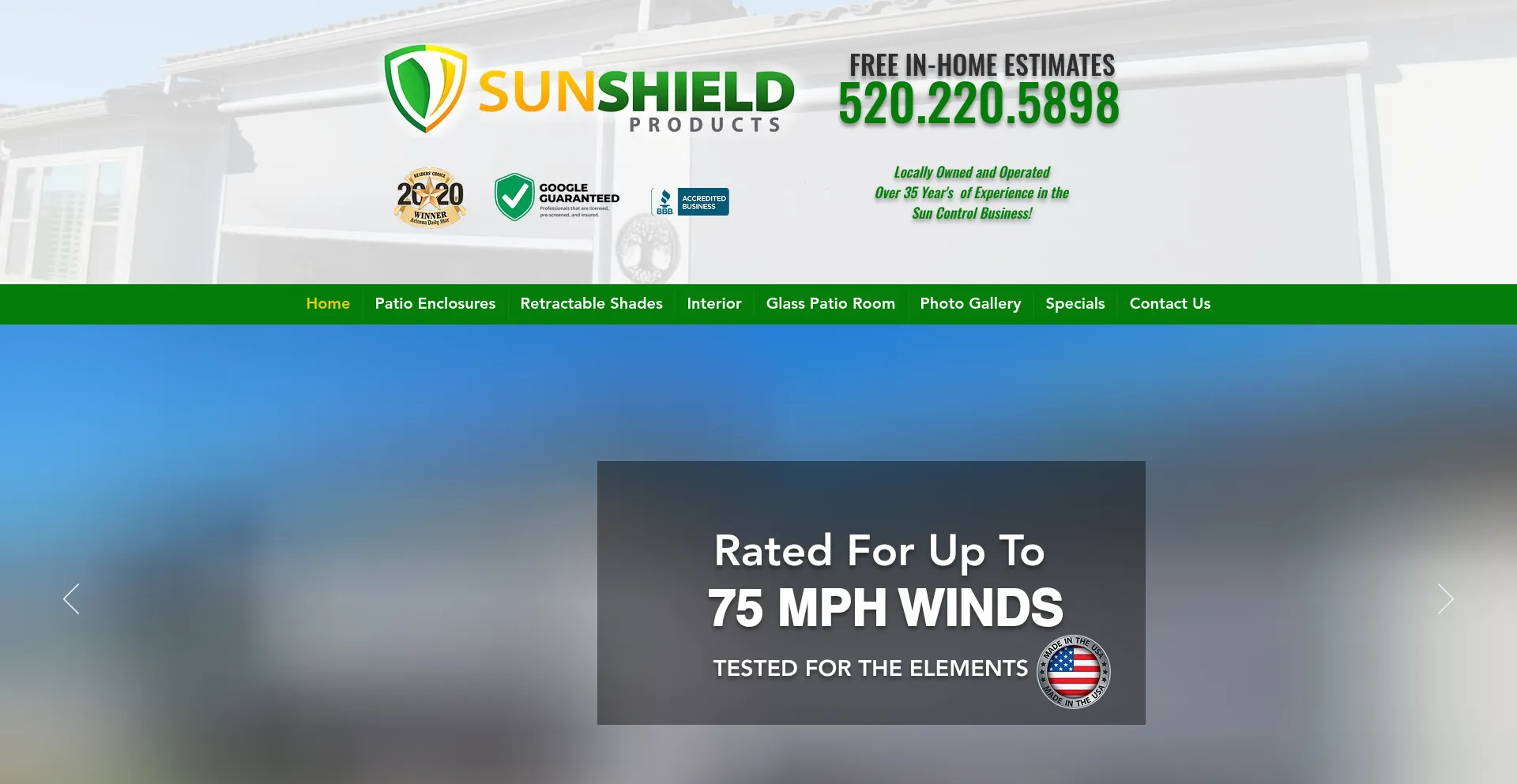 Website screenshot of Sunshieldproducts.com