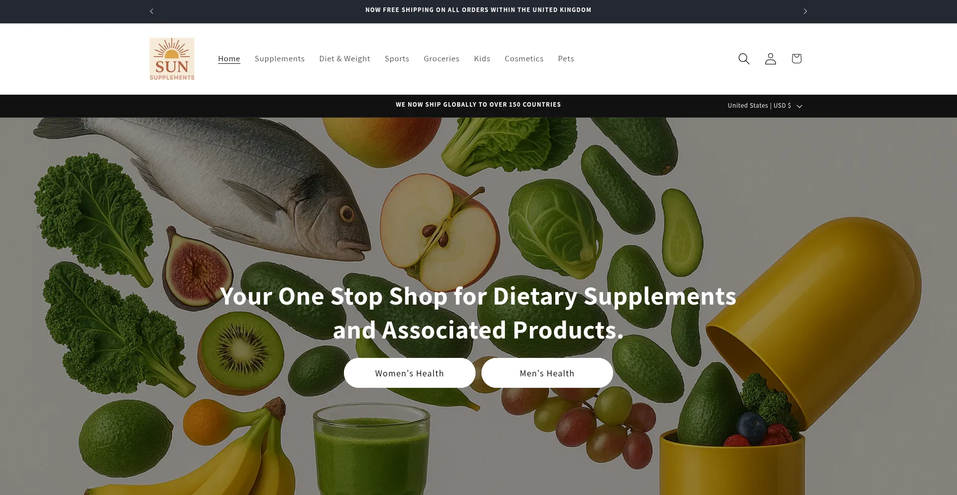 Website screenshot of Sunsupplements.co.uk