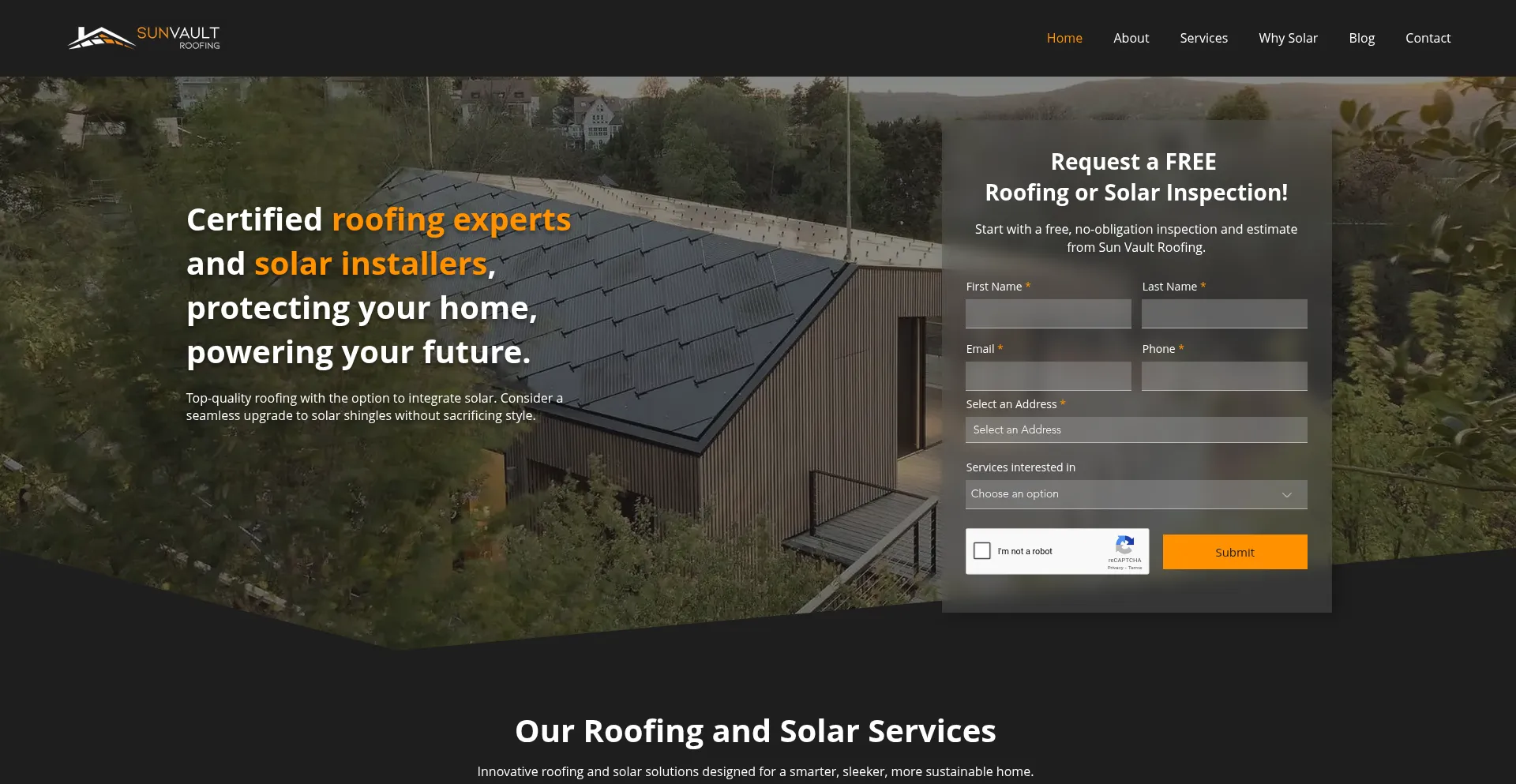 Website screenshot of Sunvaultroofing.com