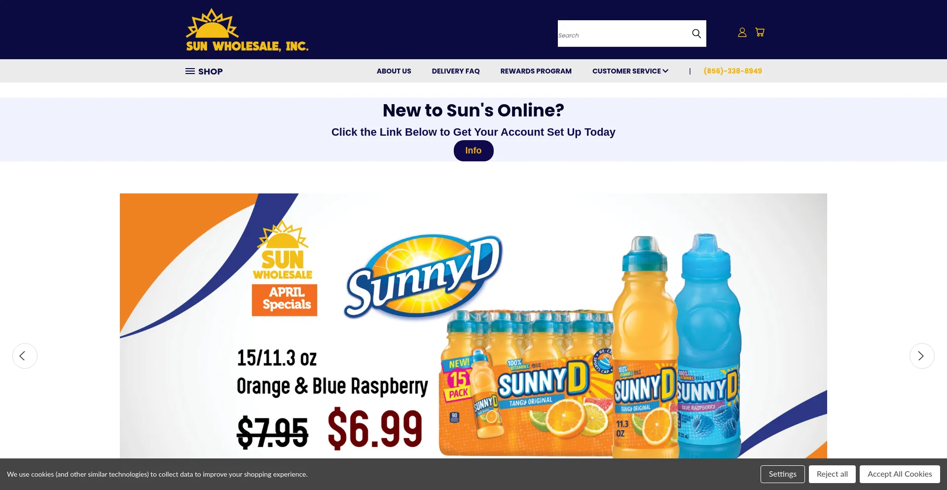 Website screenshot of Sunwholesalenj.com